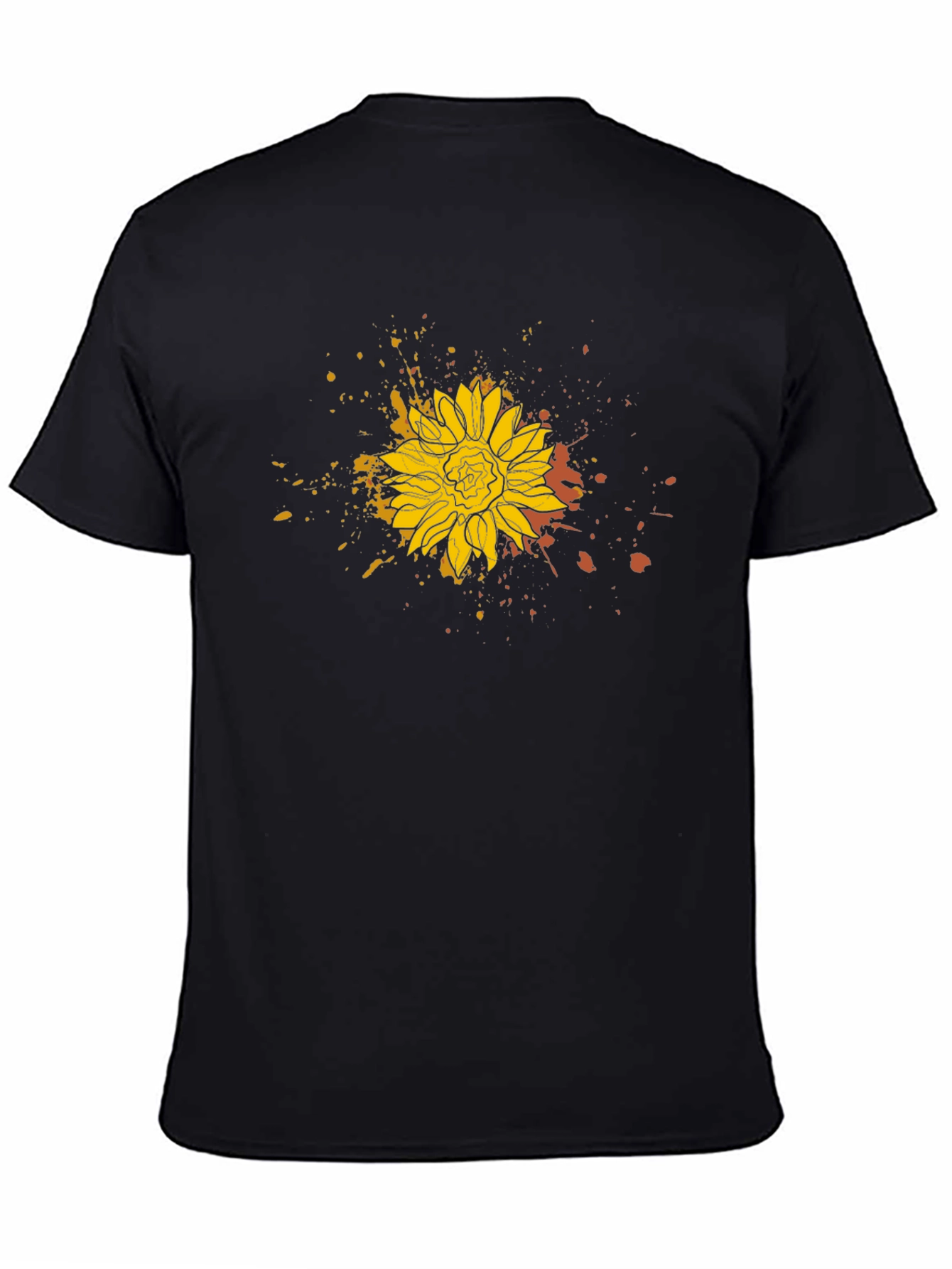 Sunflower Splatter Print Black Tee