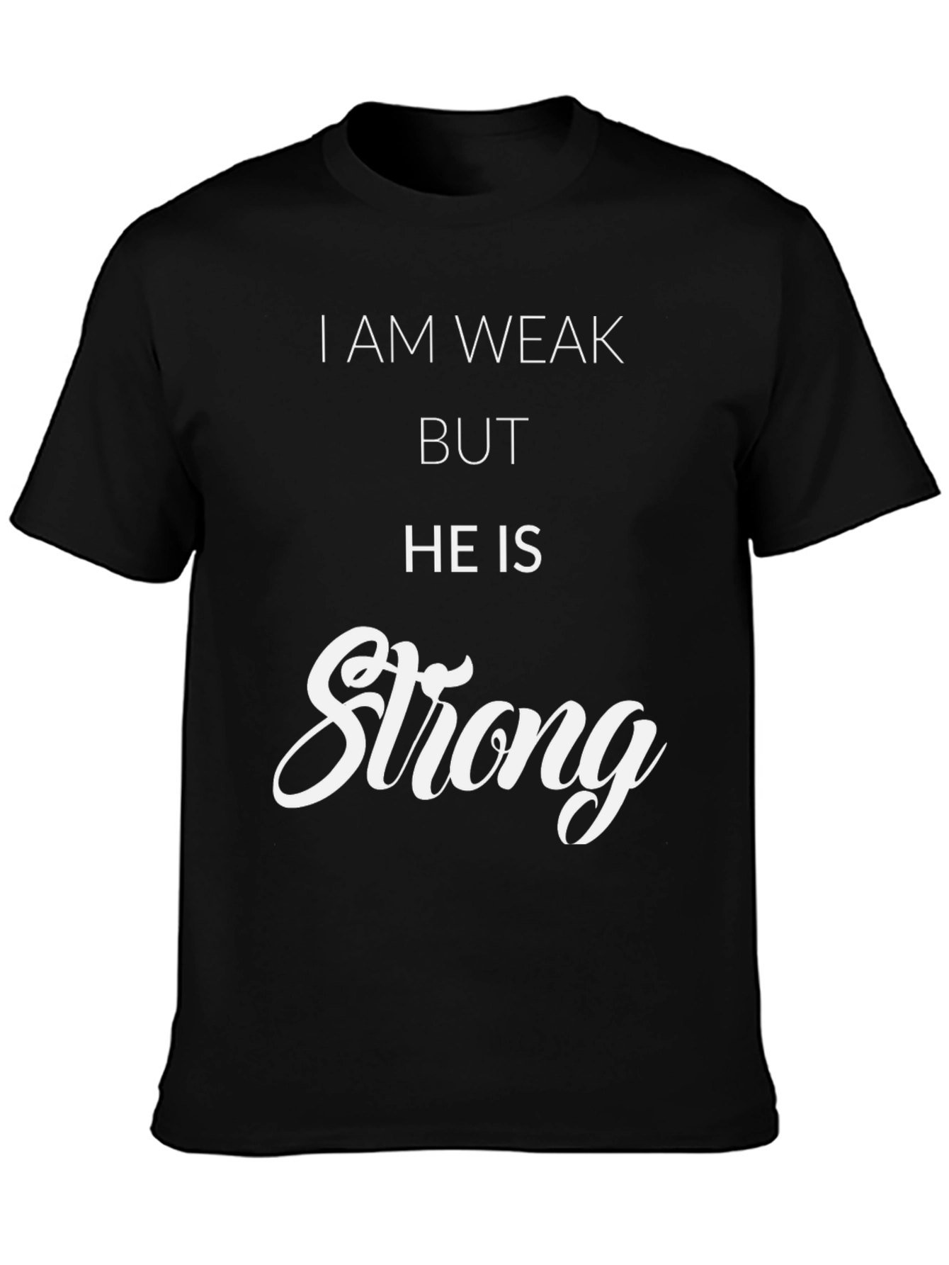 Inspirational He Is Strong Graphic Tee - Black