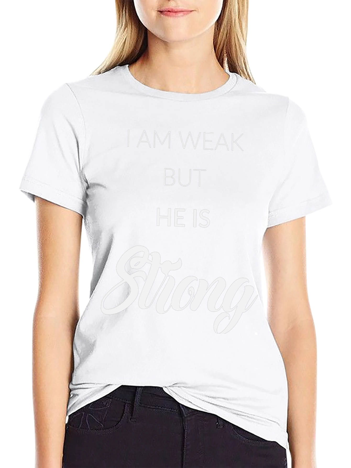 Inspirational He Is Strong Graphic Tee - Black