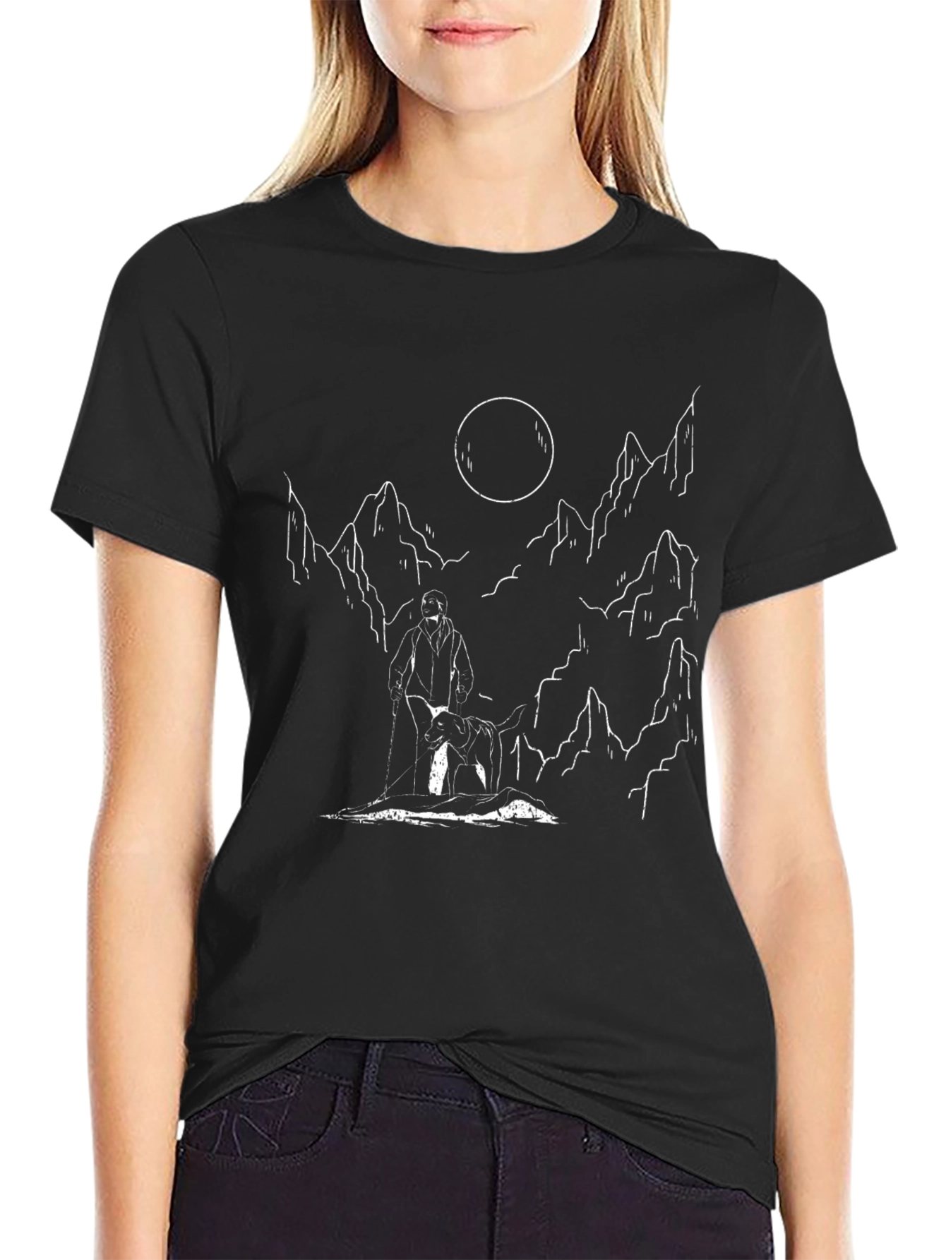 Mountain Moon Graphic Tee - Black Cotton Blend