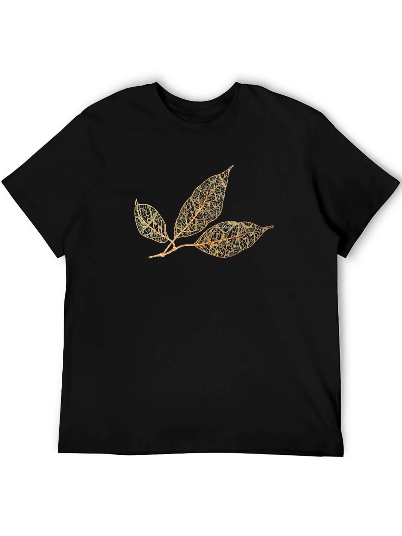 Botanical Leaf Print Black T-Shirt