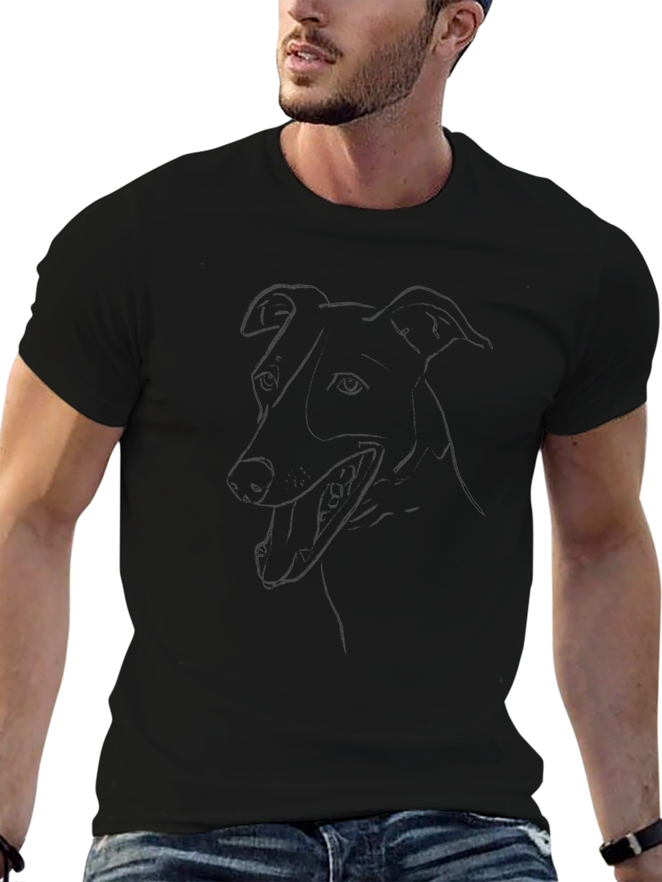 Dog Line Art Tee - Black Graphic T-Shirt