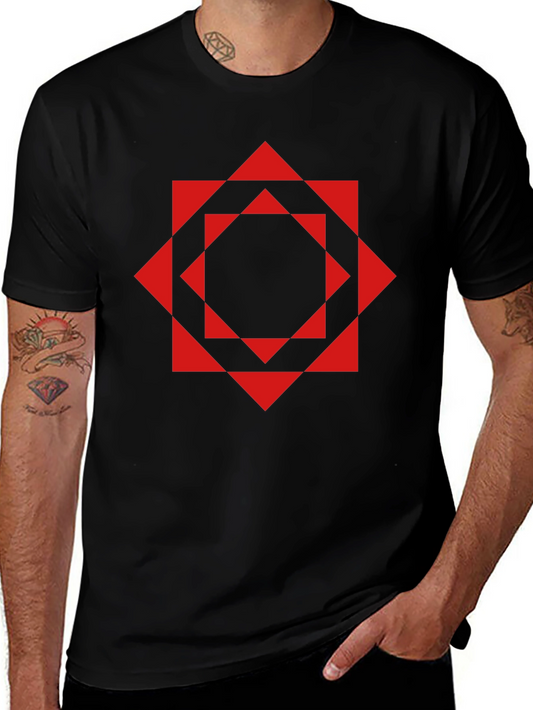 Geometric Red Square Black T-Shirt