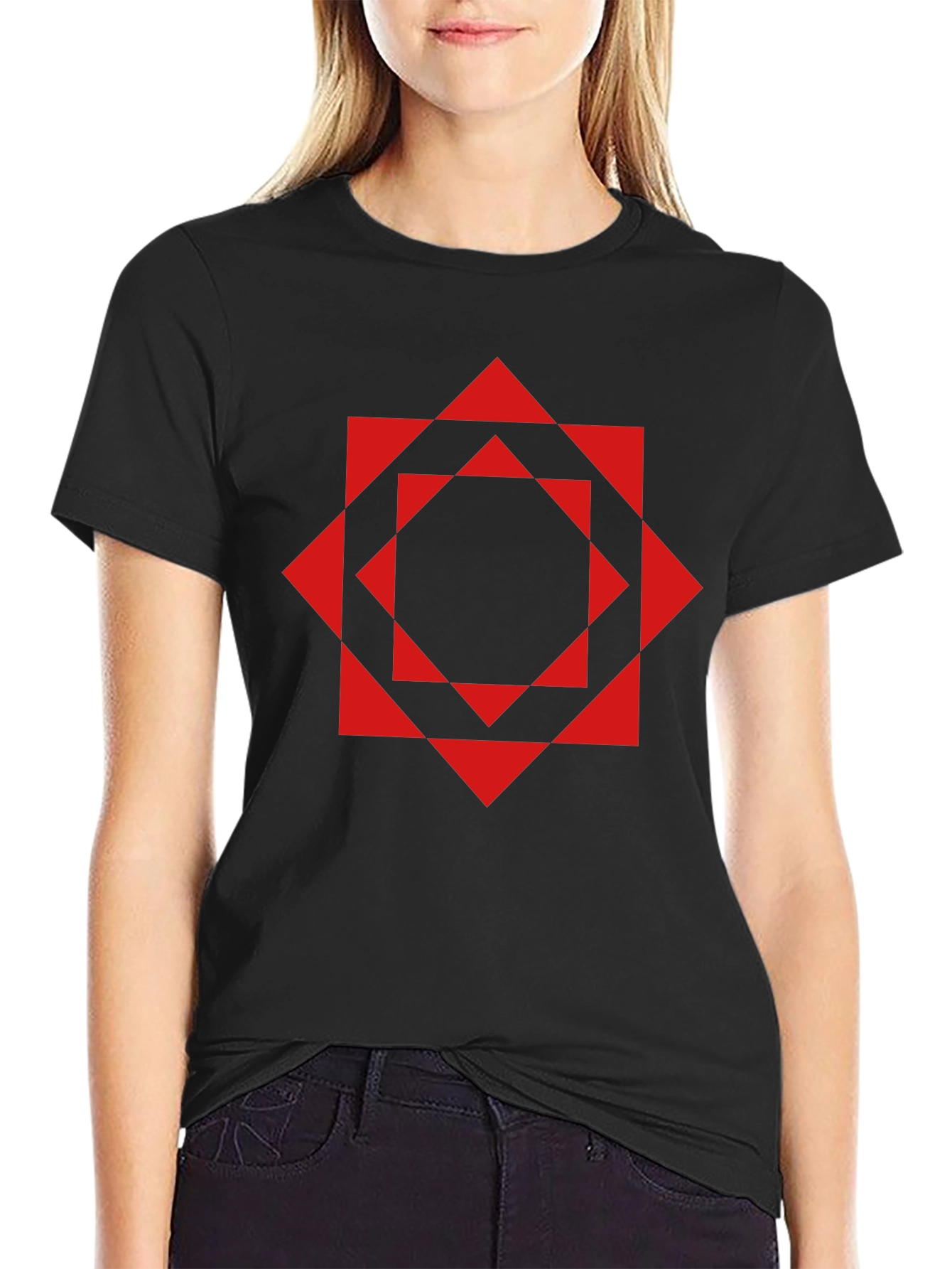 Geometric Red Square Black T-Shirt