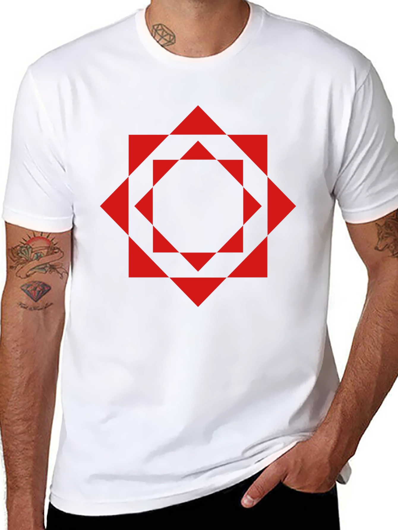 Geometric Red Square Black T-Shirt