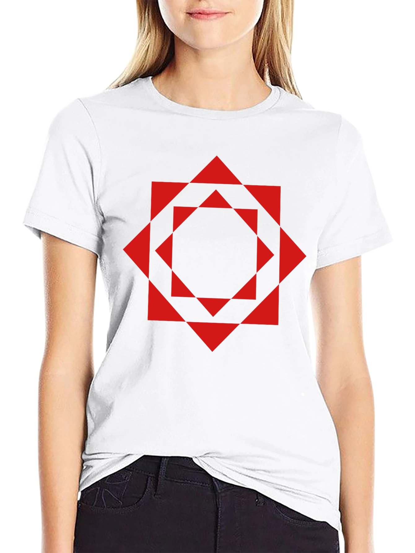 Geometric Red Square Black T-Shirt