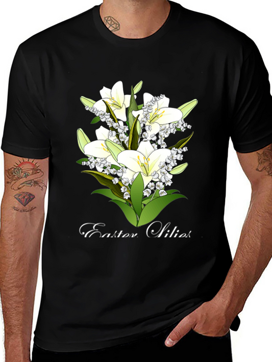 Easter Lilies Graphic Tee - Black Cotton T-Shirt