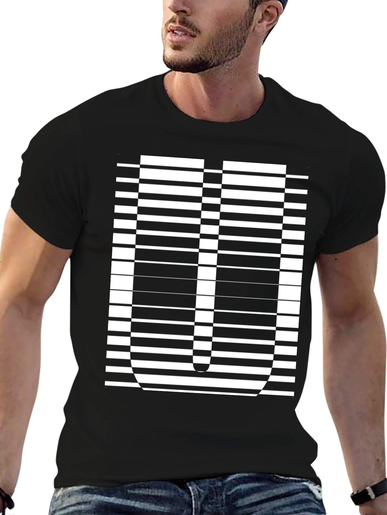 Optical Illusion U Graphic Black T-Shirt