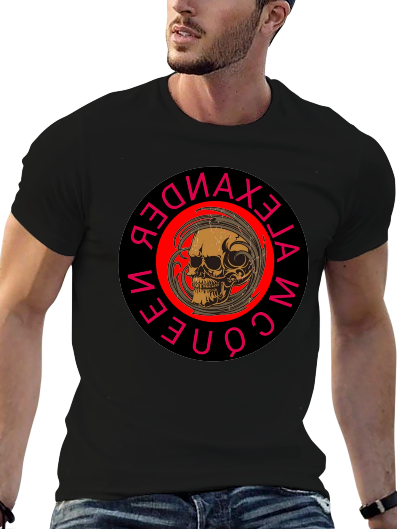 Skull Graphic Print Crew Neck Black T-Shirt