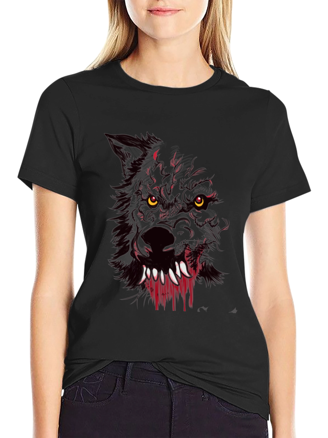 Werewolf Graphic Print Black T-Shirt