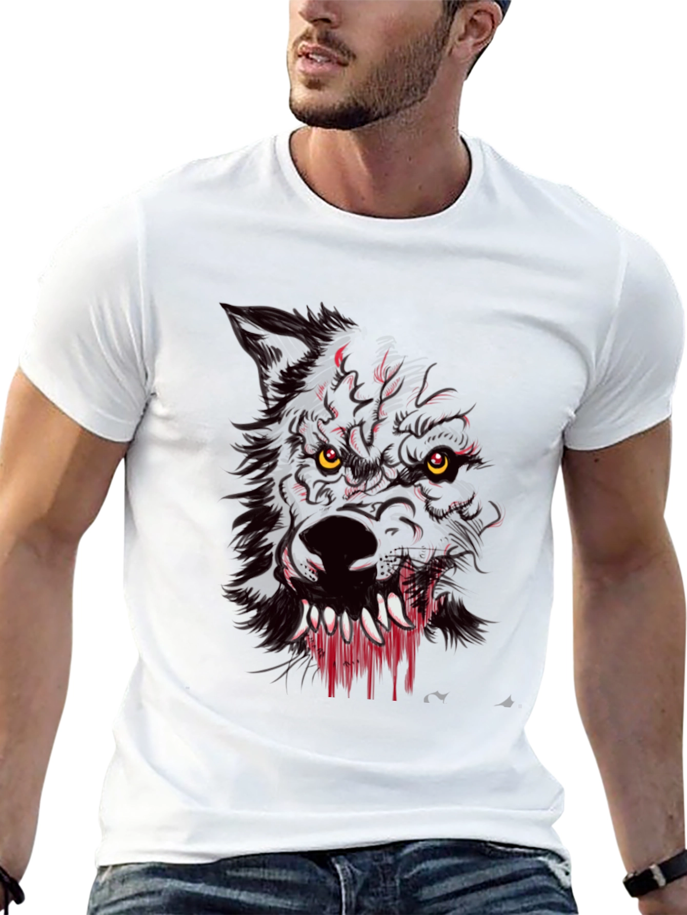 Werewolf Graphic Print Black T-Shirt