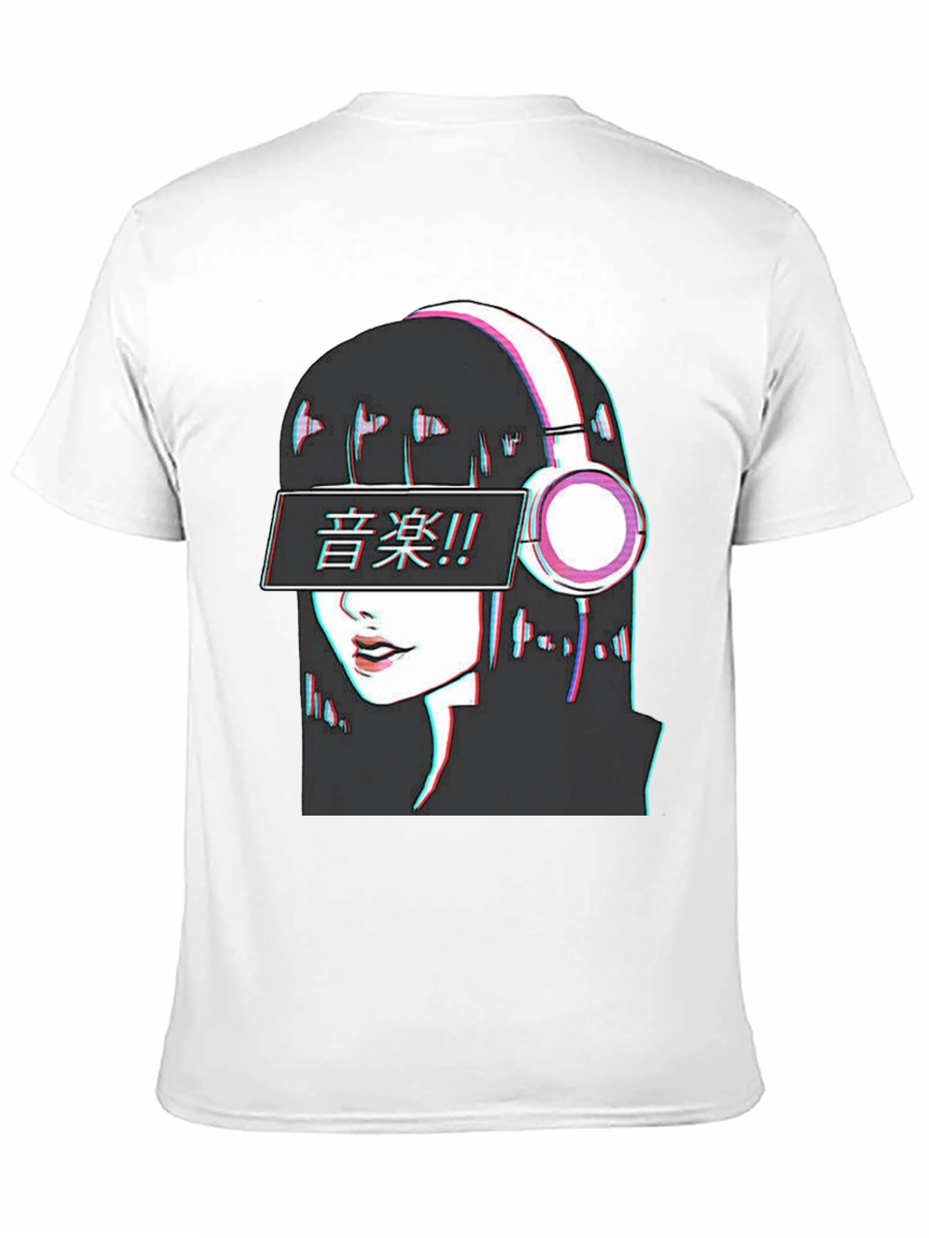 Anime Girl Music T-Shirt - Glitch Effect