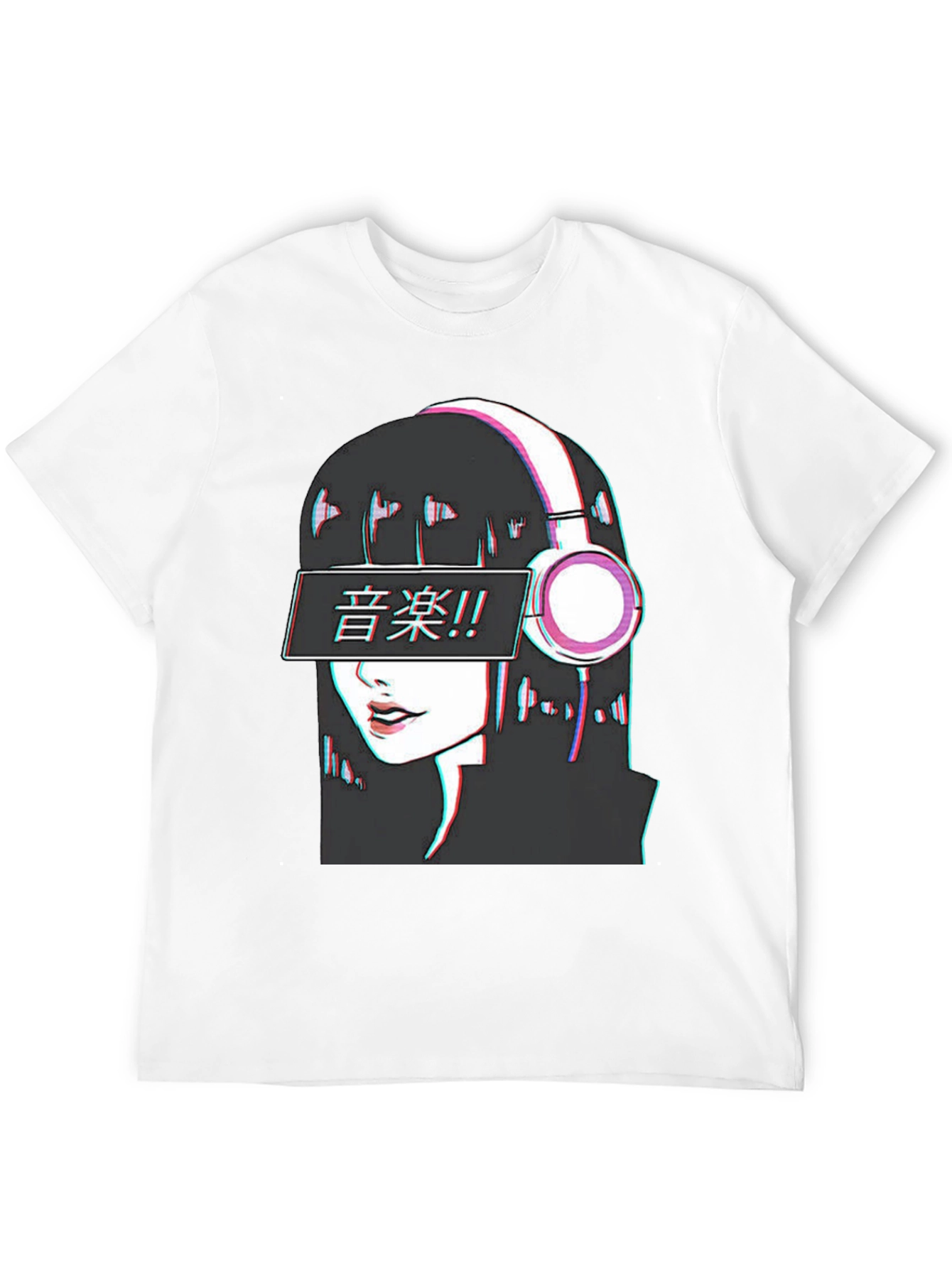 Anime Girl Music T-Shirt - Glitch Effect