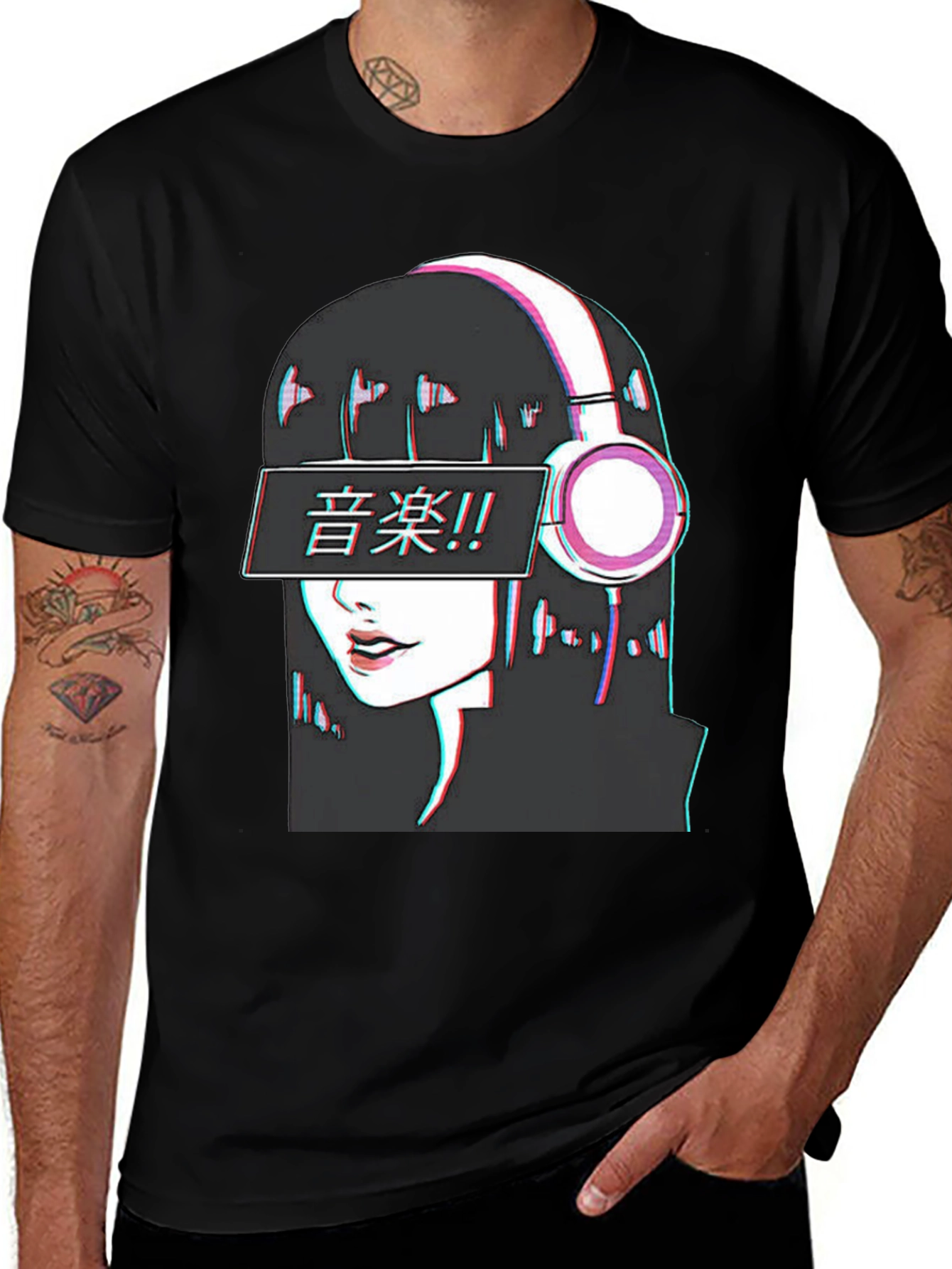 Anime Girl Music T-Shirt - Glitch Effect
