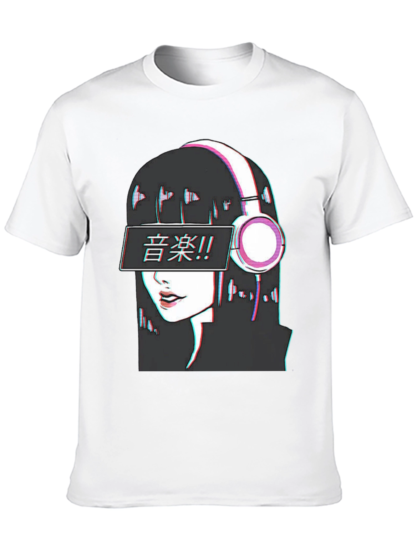 Anime Girl Music T-Shirt - Glitch Effect