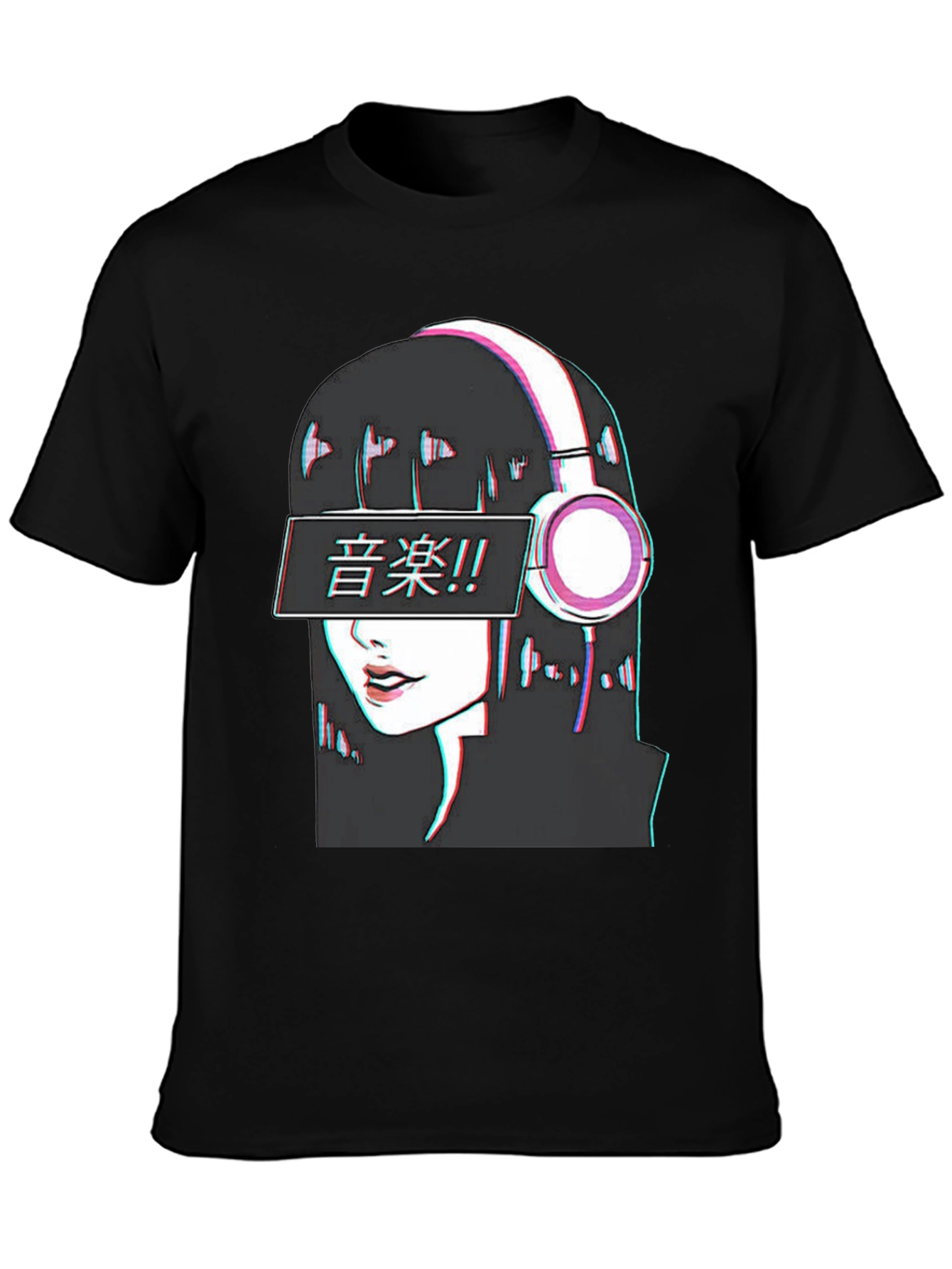 Anime Girl Music T-Shirt - Glitch Effect