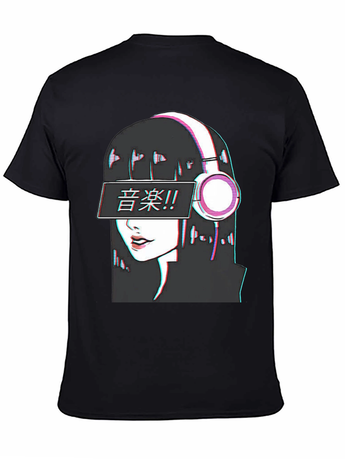 Anime Girl Music T-Shirt - Glitch Effect