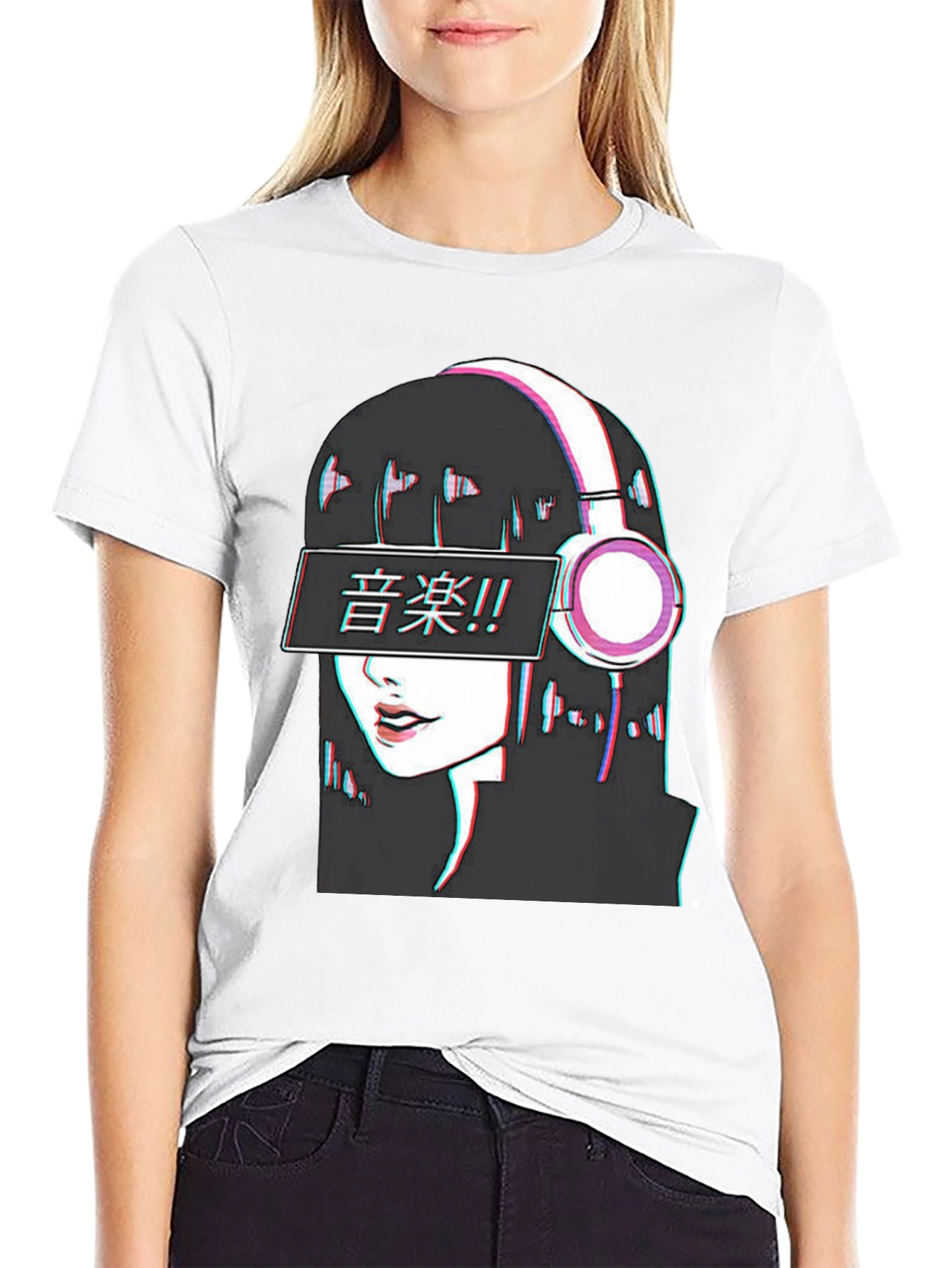 Anime Girl Music T-Shirt - Glitch Effect