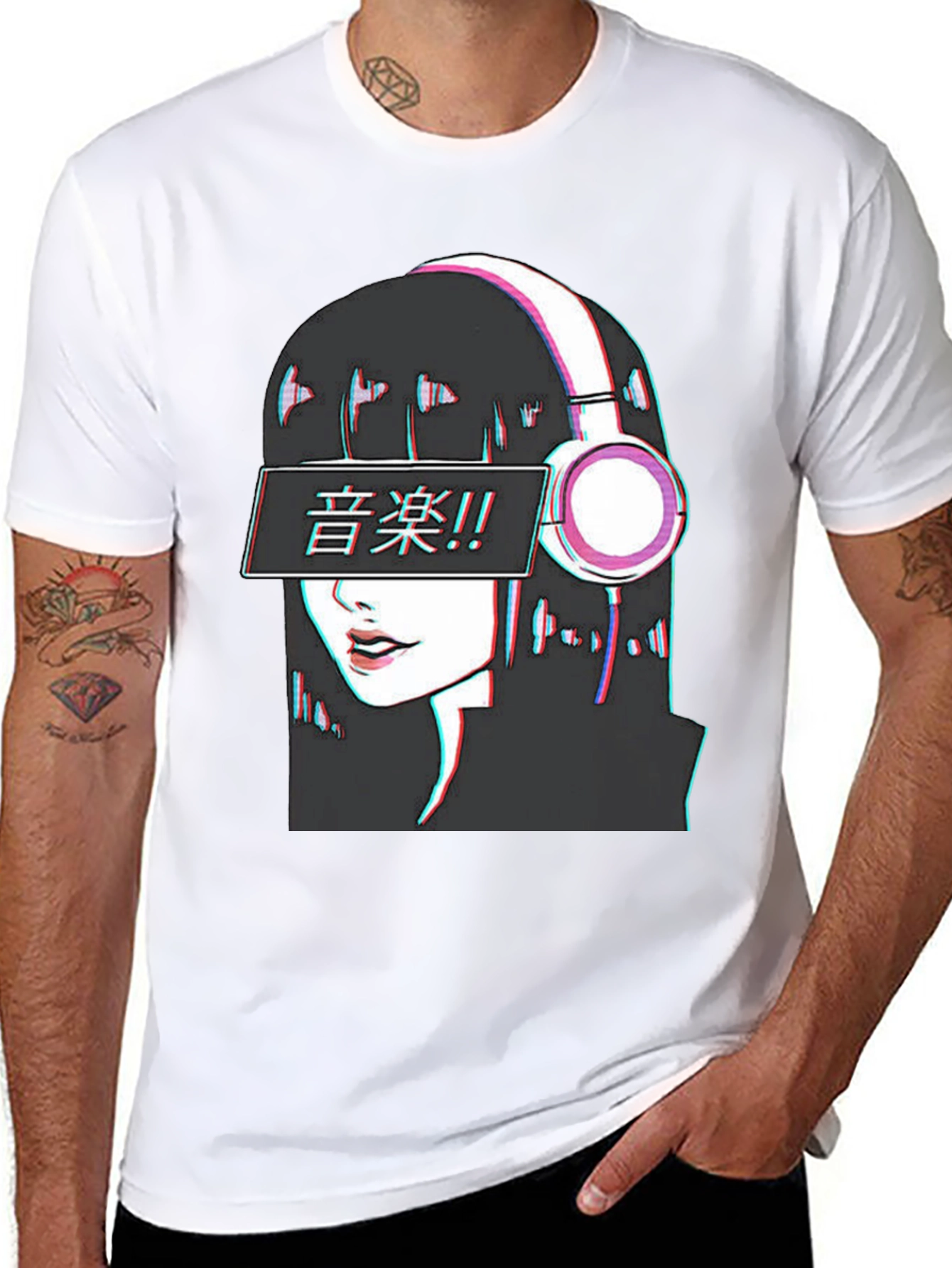 Anime Girl Music T-Shirt - Glitch Effect