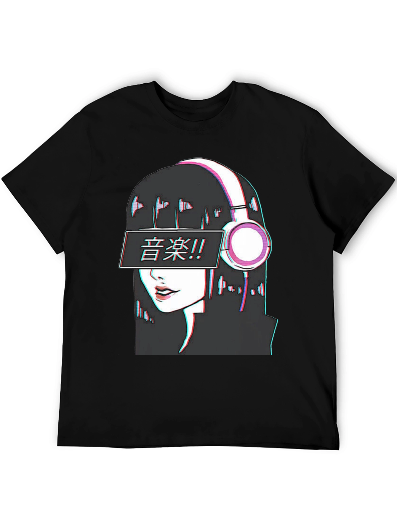 Anime Girl Music T-Shirt - Glitch Effect