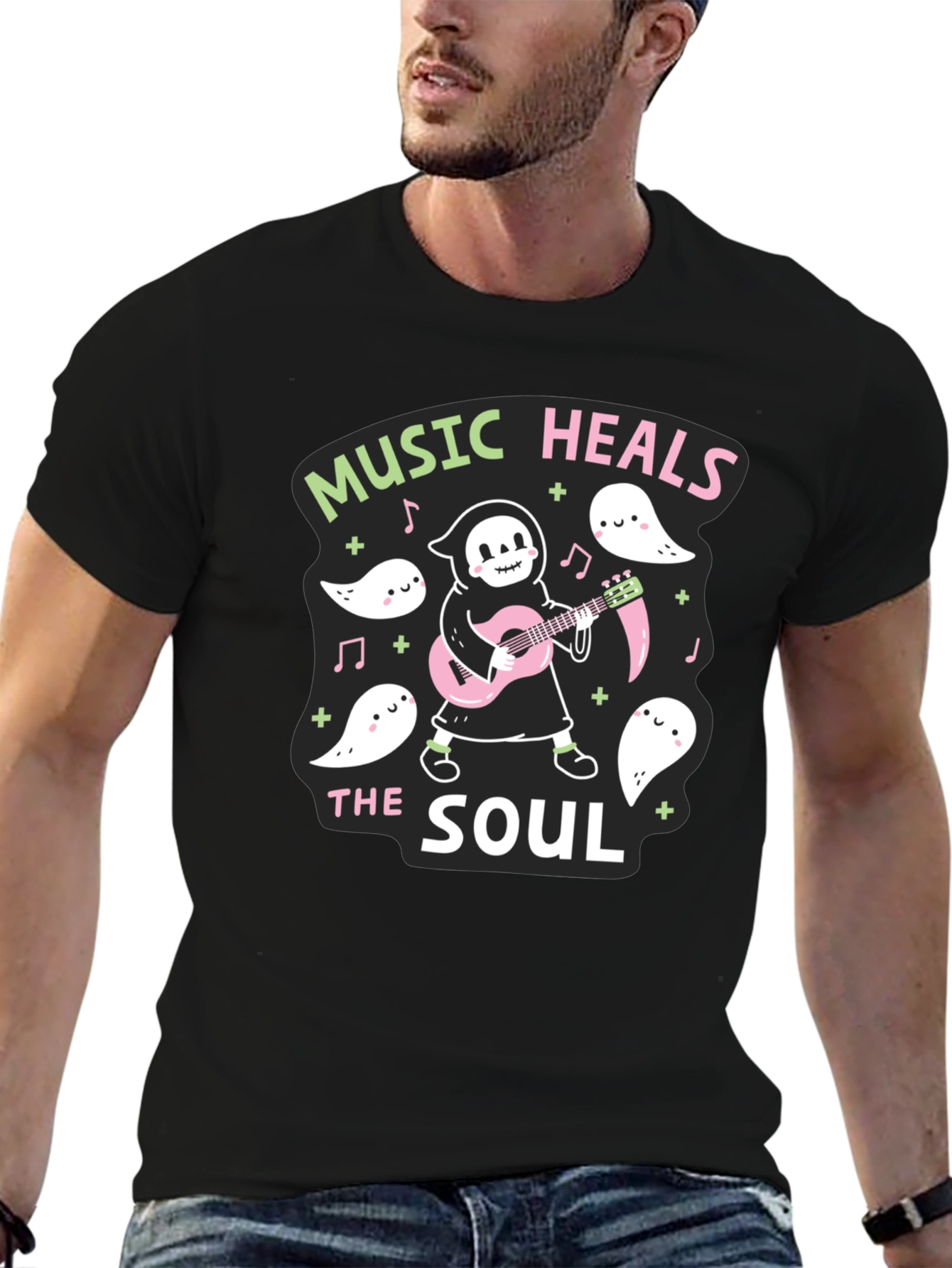 Music Heals The Soul T-Shirt Grim Reaper Guitar