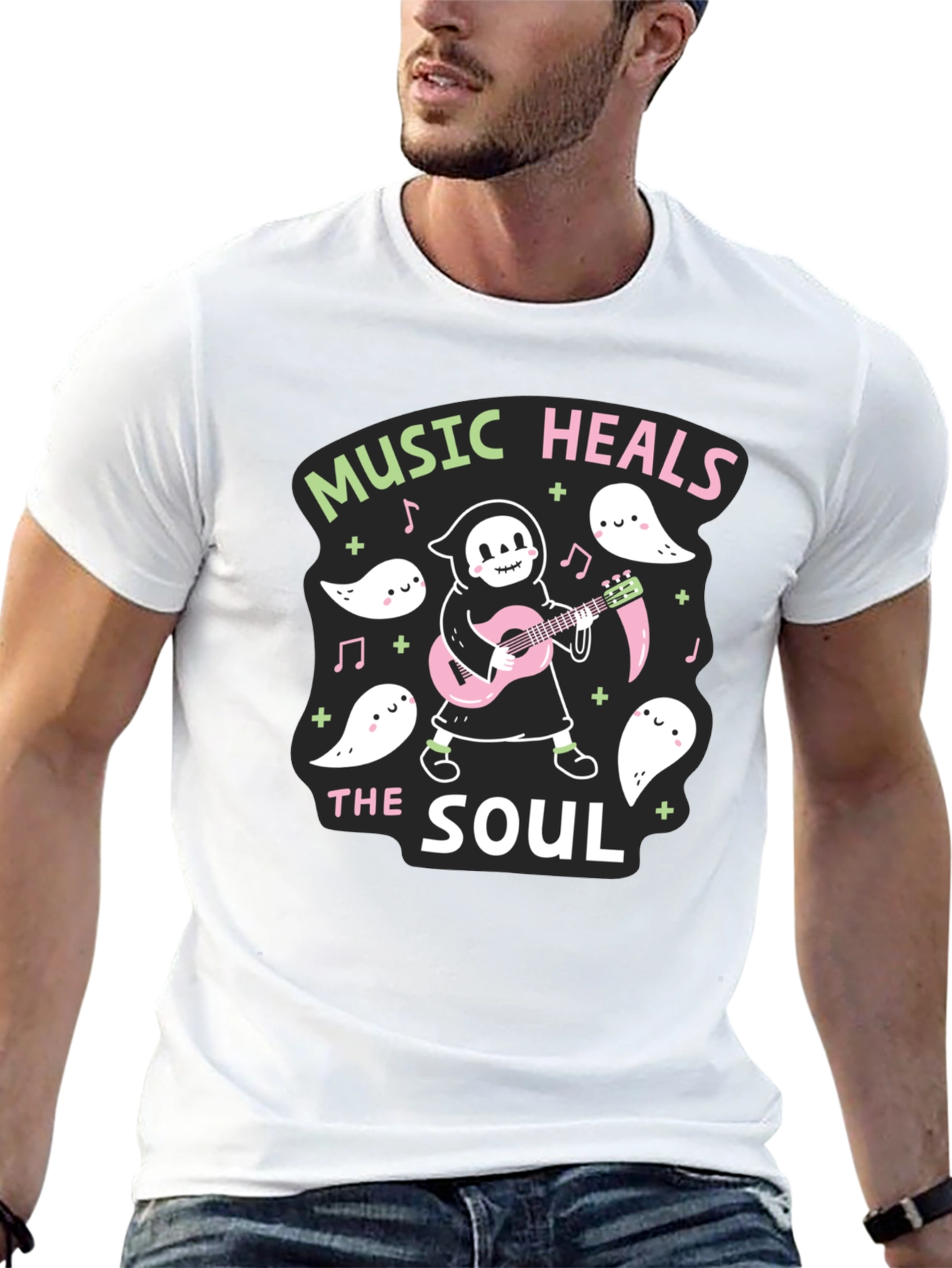 Music Heals The Soul T-Shirt Grim Reaper Guitar