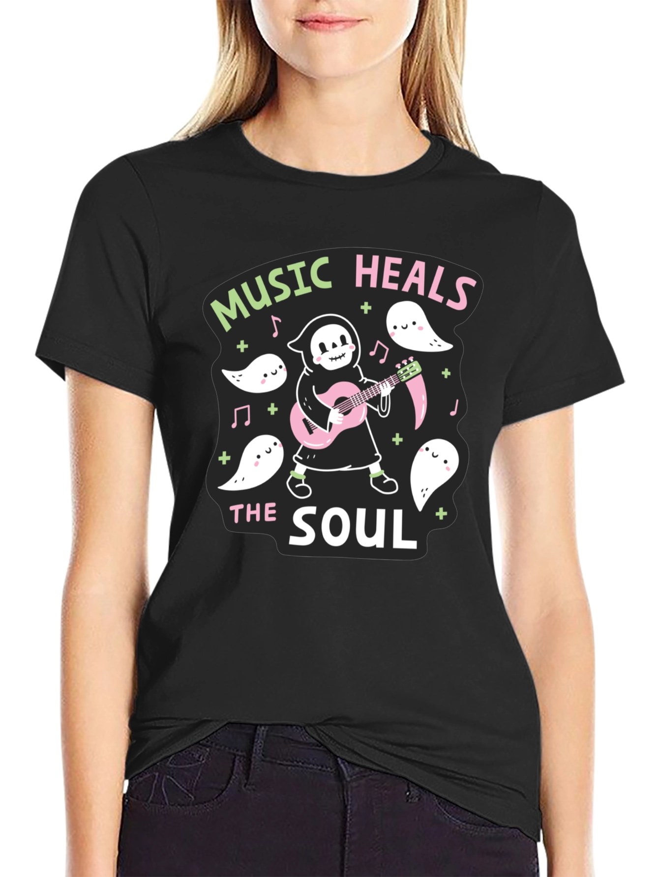 Music Heals The Soul T-Shirt Grim Reaper Guitar