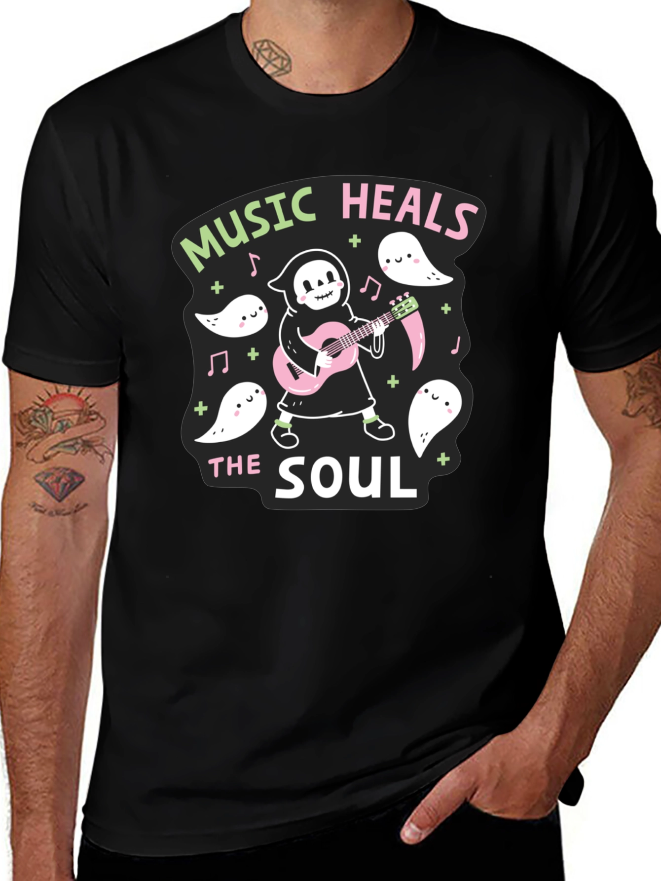 Music Heals The Soul T-Shirt Grim Reaper Guitar
