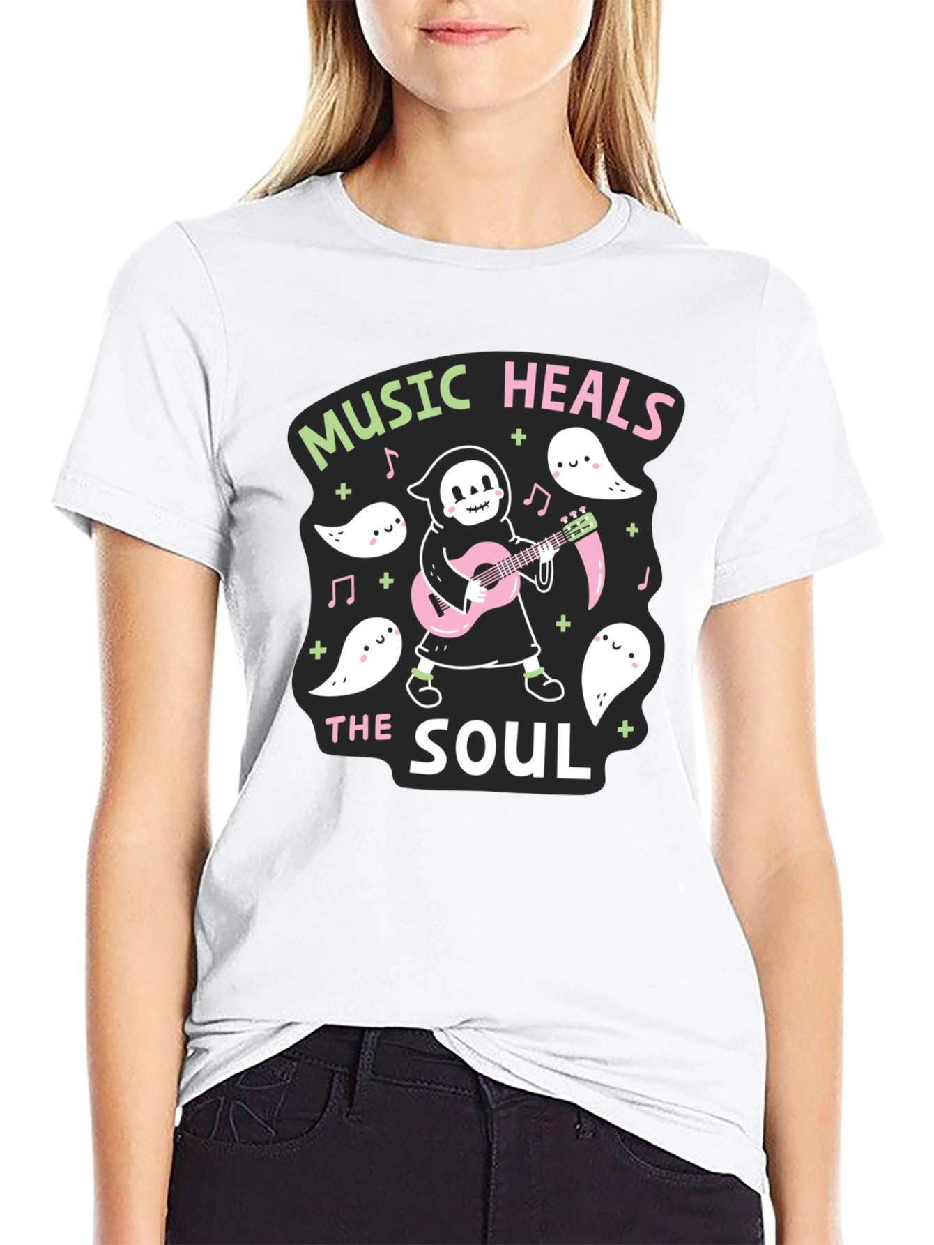 Music Heals The Soul T-Shirt Grim Reaper Guitar
