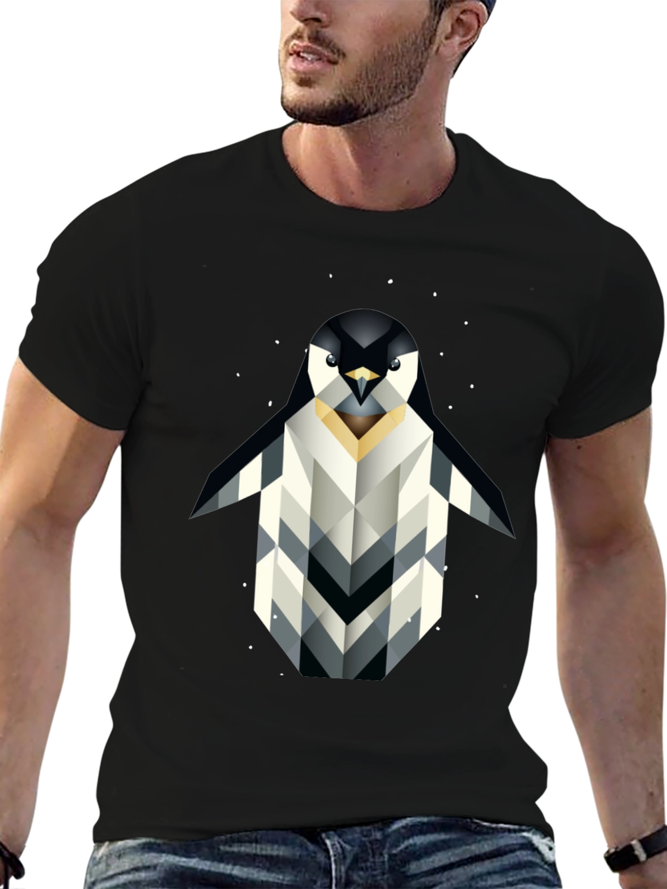 Geometric Penguin Graphic T-Shirt - Black