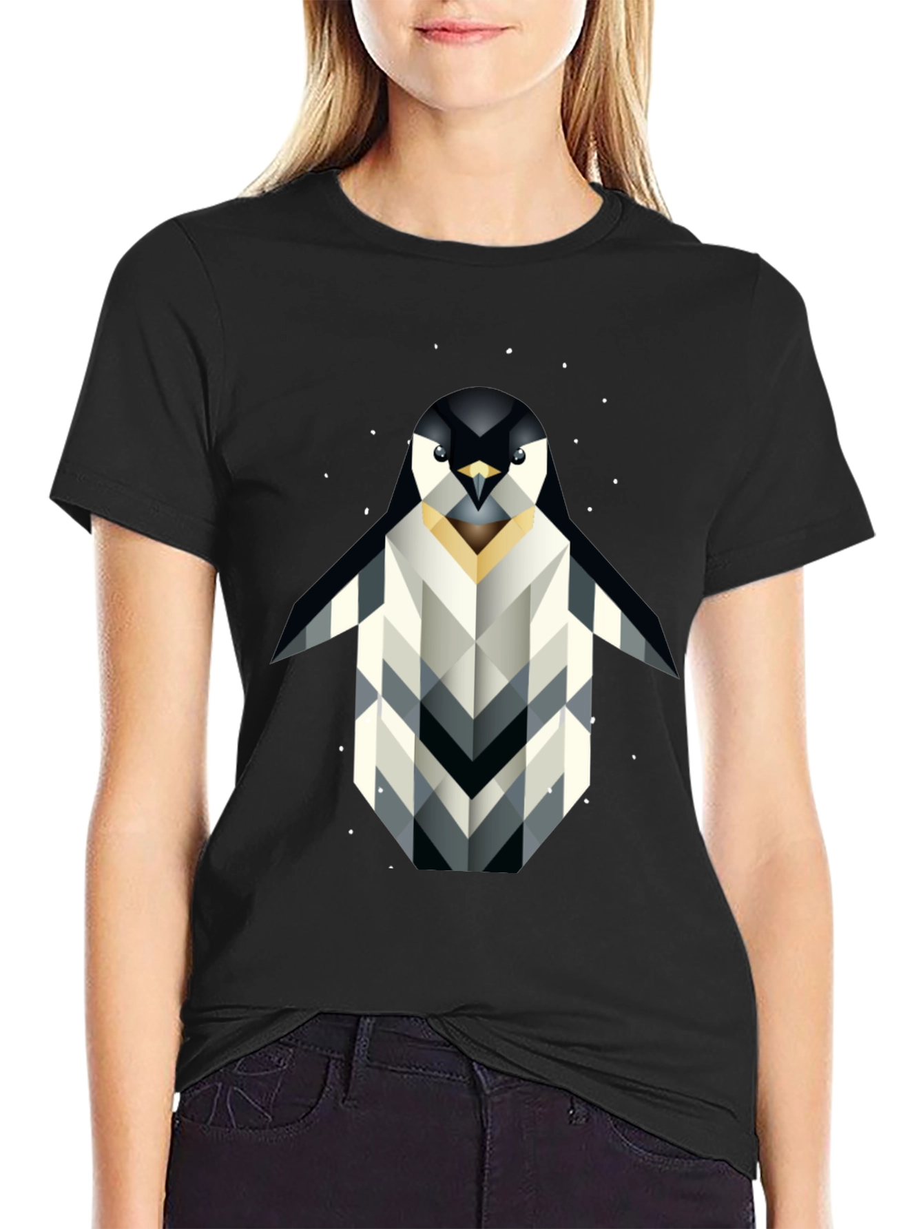 Geometric Penguin Graphic T-Shirt - Black