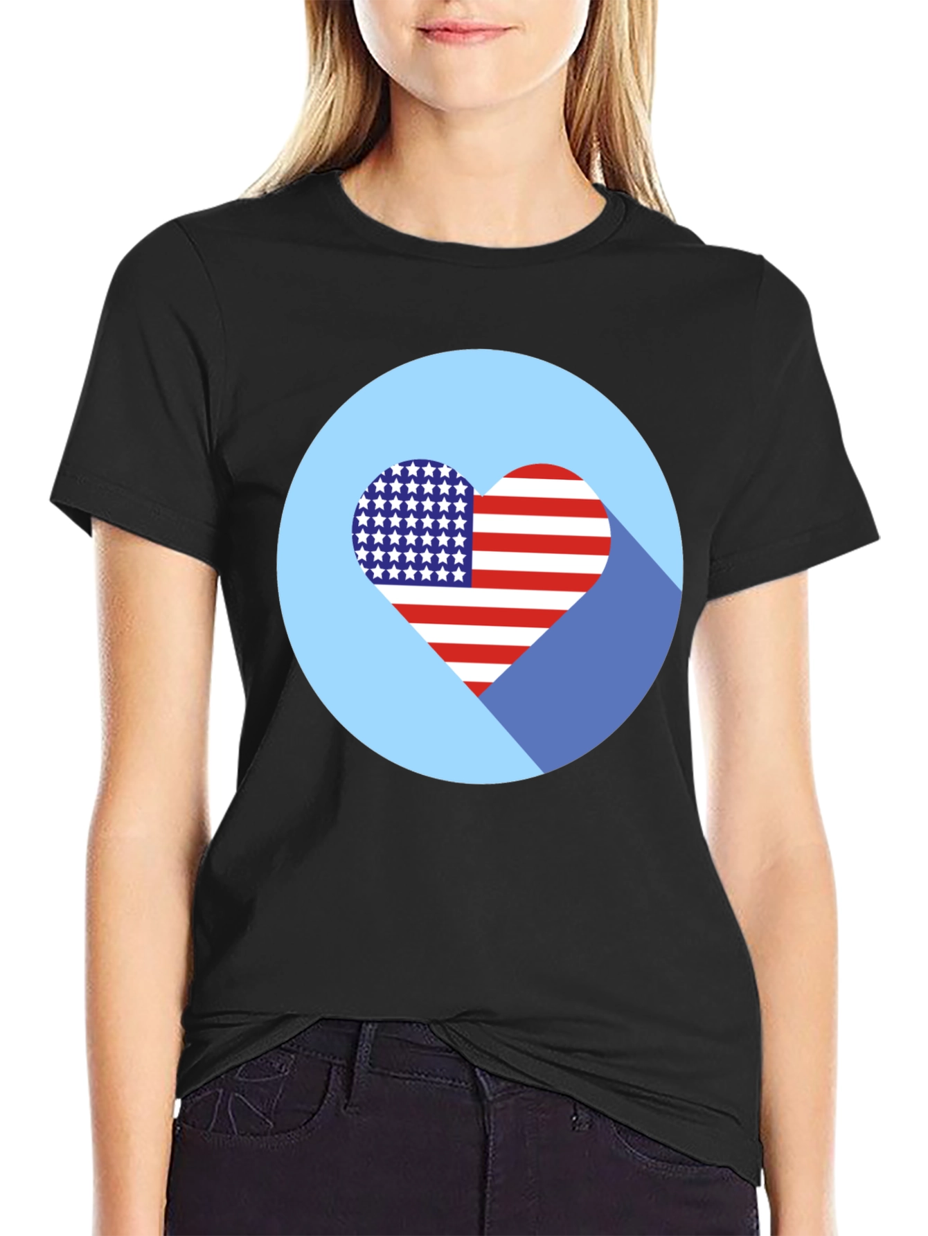 Patriotic Heart T-Shirt - USA Flag Design