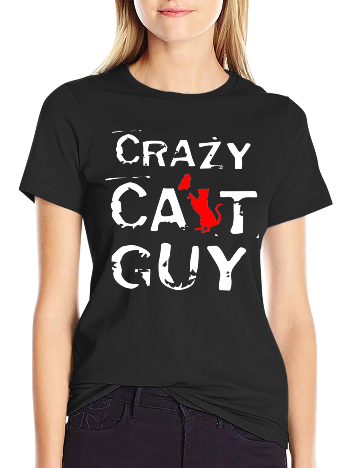 Crazy Cat Guy Black T-Shirt - Novelty Graphic Tee