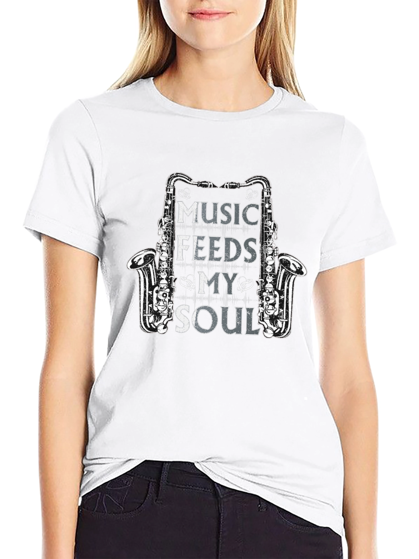 Music Feeds My Soul Saxophone Graphic Tee