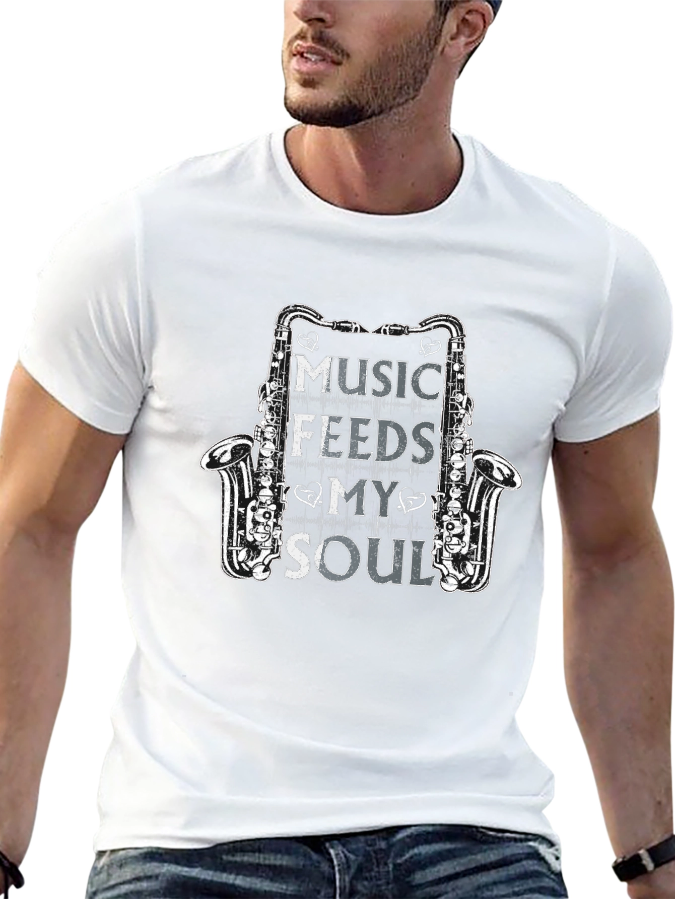Music Feeds My Soul Saxophone Graphic Tee