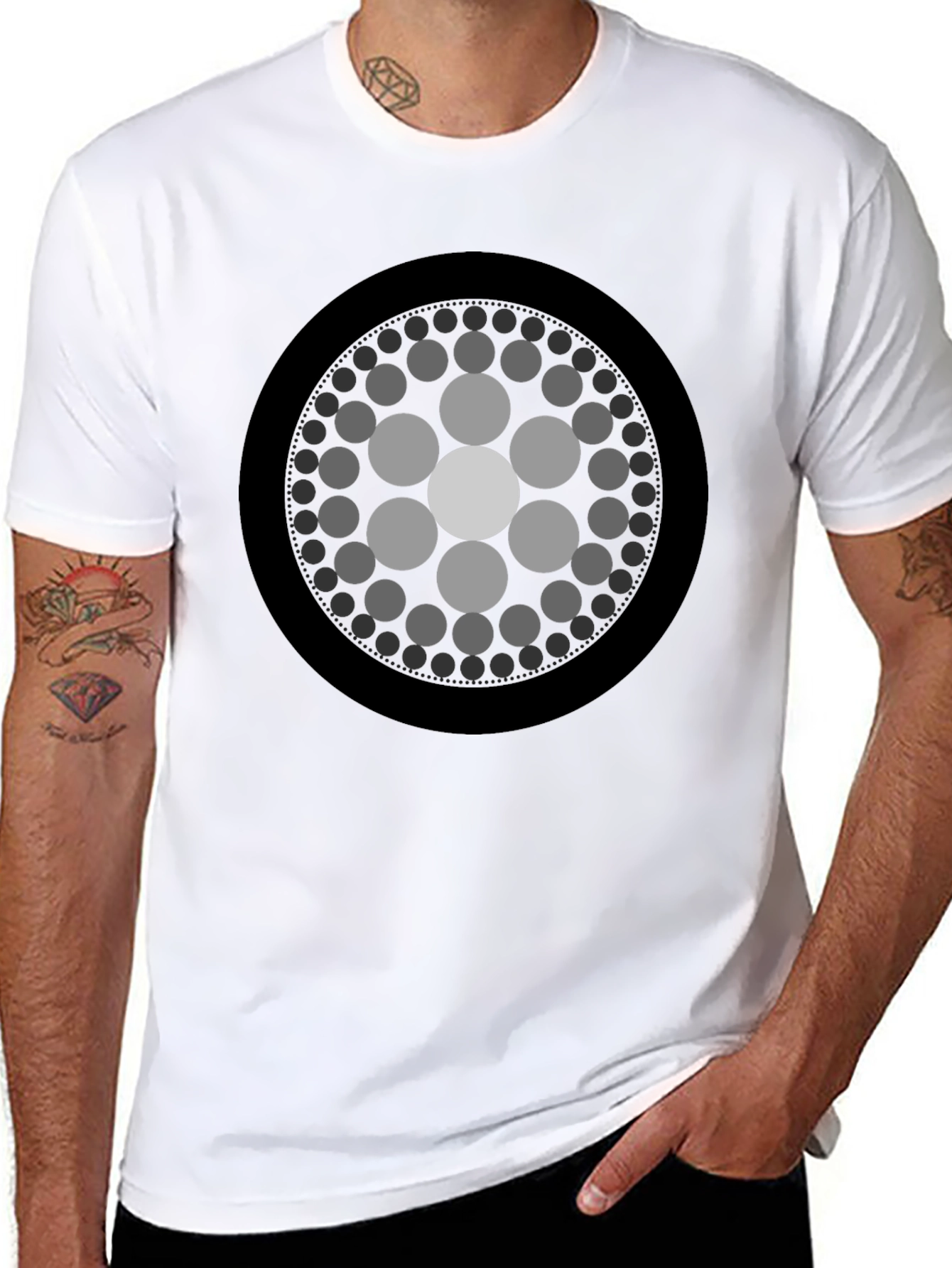 Geometric Circle Graphic Print Black T-Shirt