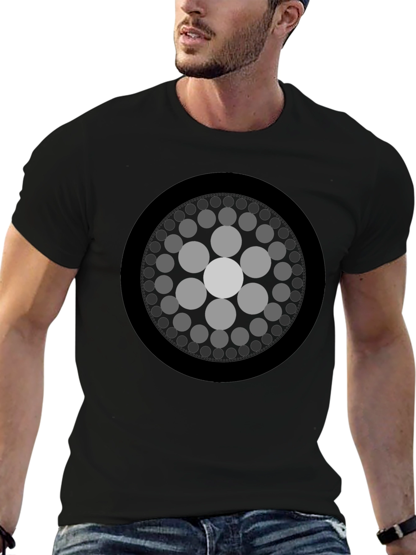 Geometric Circle Graphic Print Black T-Shirt