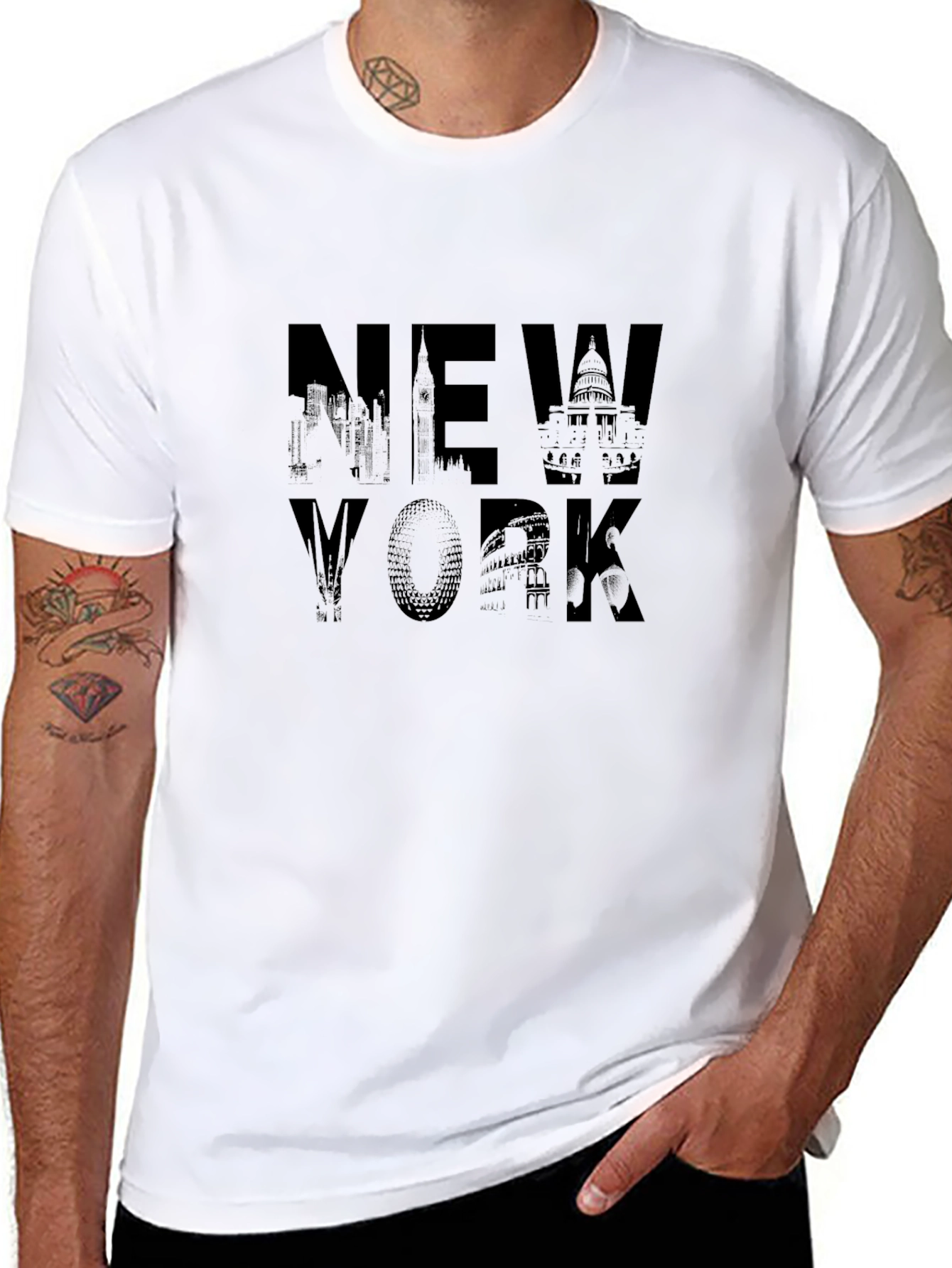 New York City Landmarks Graphic Tee - Black