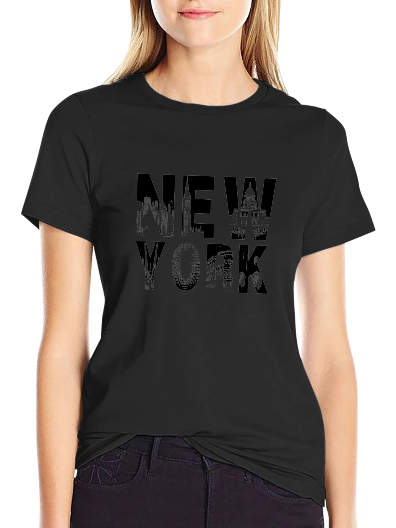 New York City Landmarks Graphic Tee - Black