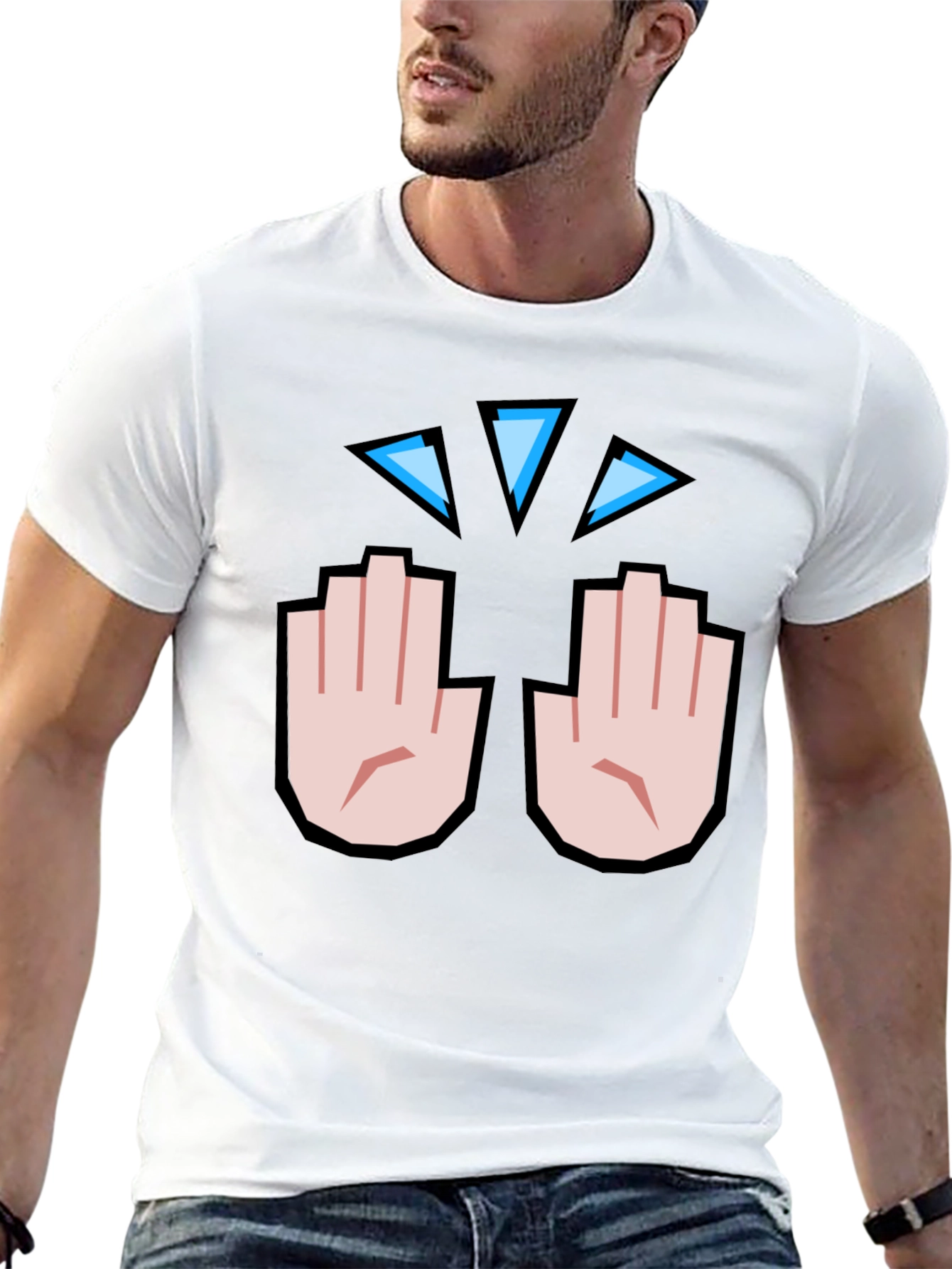 Funny Hand Emoji Graphic Print Black T-Shirt