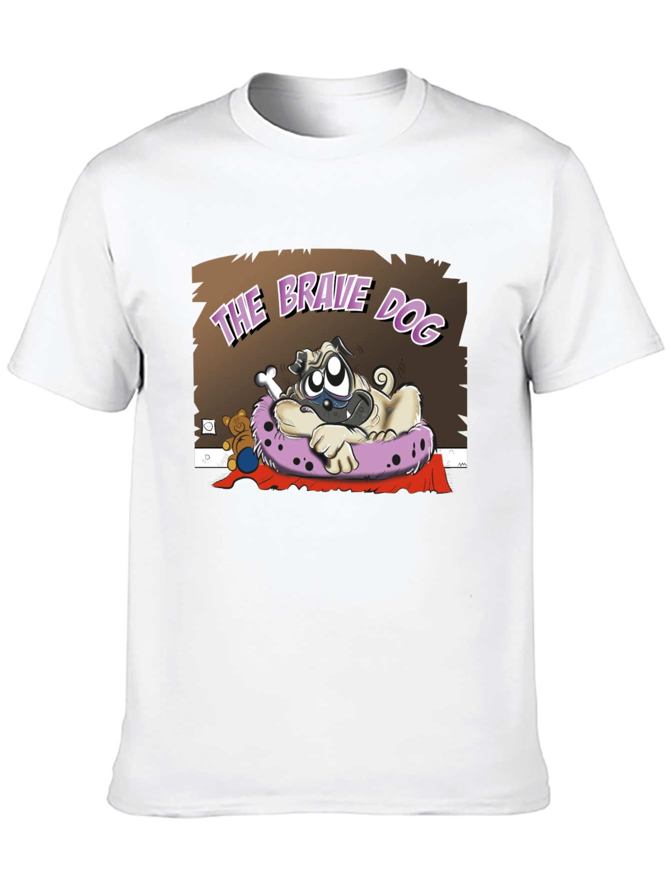 Brave Dog Cartoon Graphic Black T-Shirt