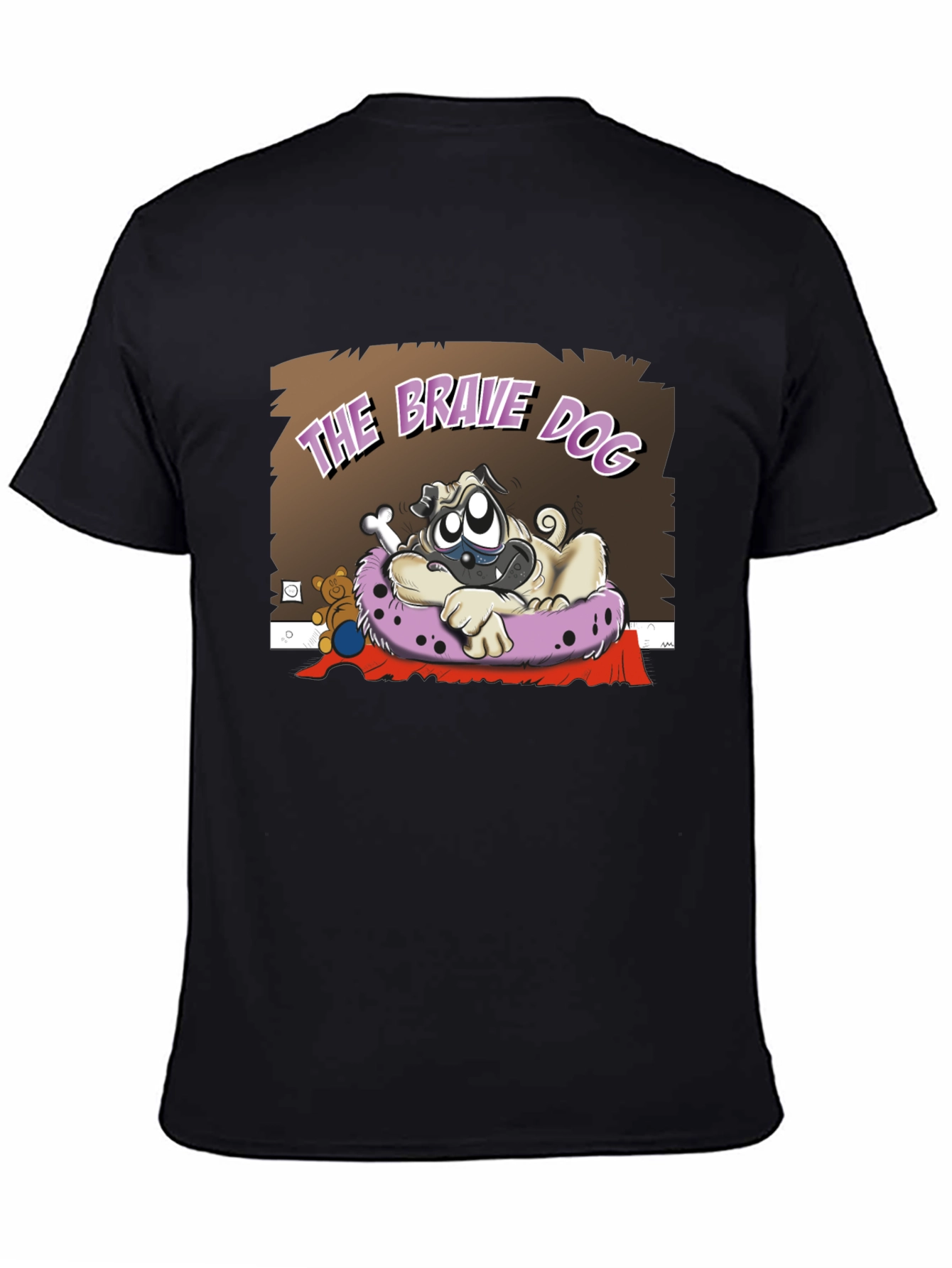 Brave Dog Cartoon Graphic Black T-Shirt