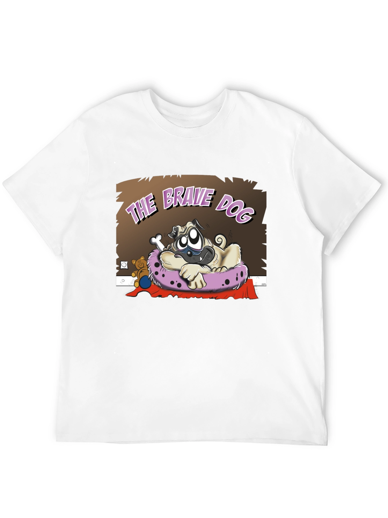 Brave Dog Cartoon Graphic Black T-Shirt