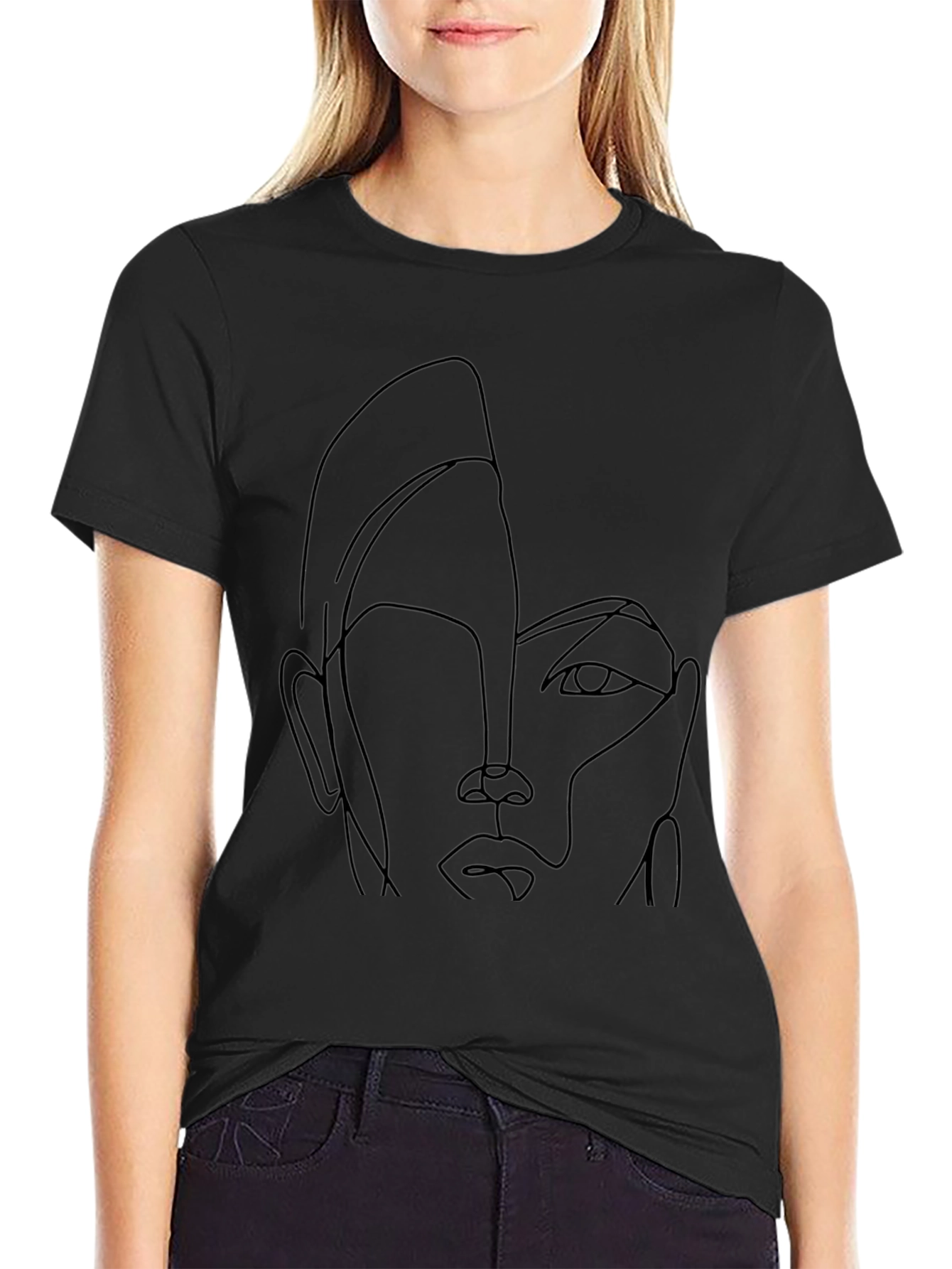Abstract Face Line Art Black Graphic Tee