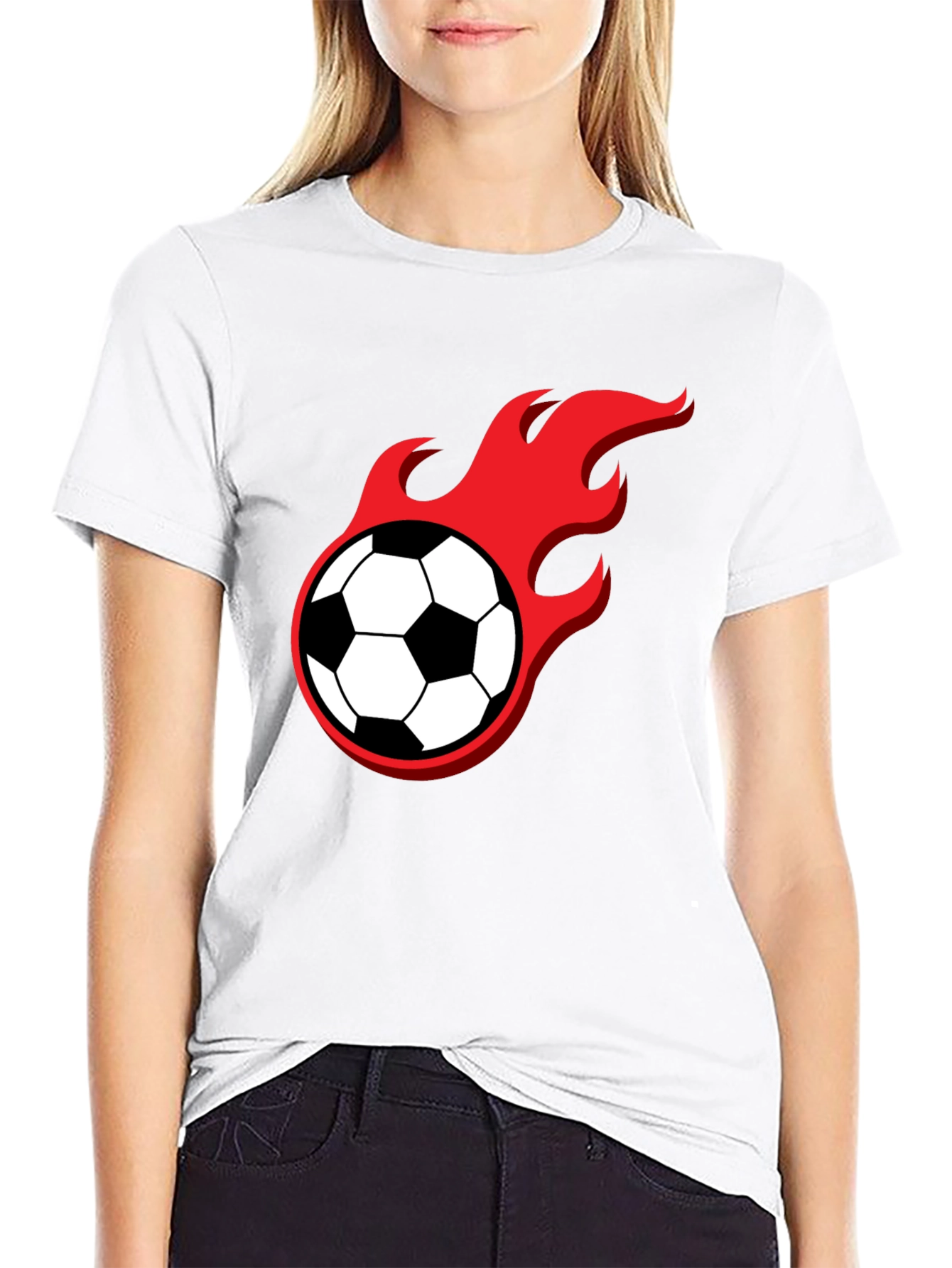 Flaming Soccer Ball Graphic Tee - Black Cotton