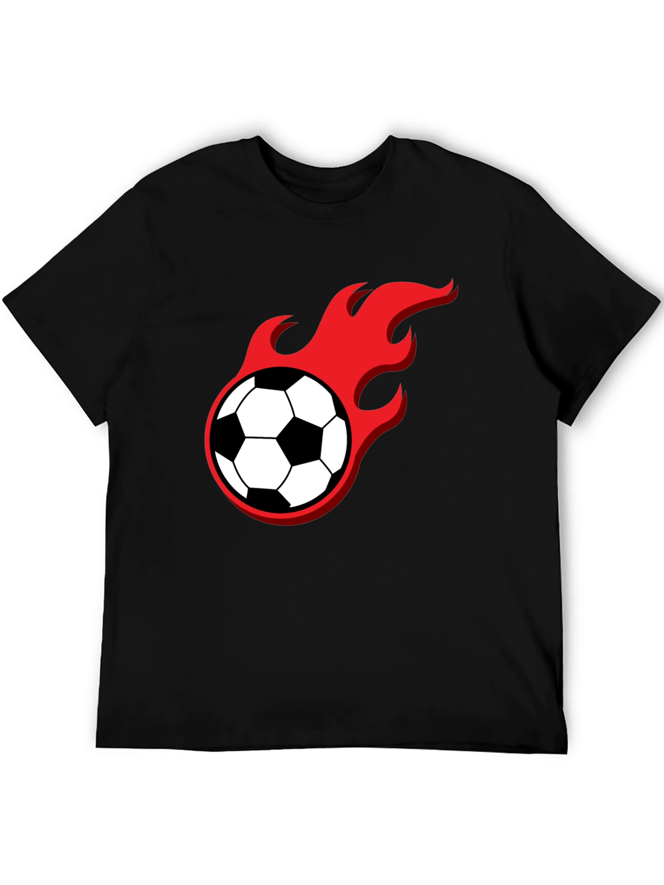 Flaming Soccer Ball Graphic Tee - Black Cotton