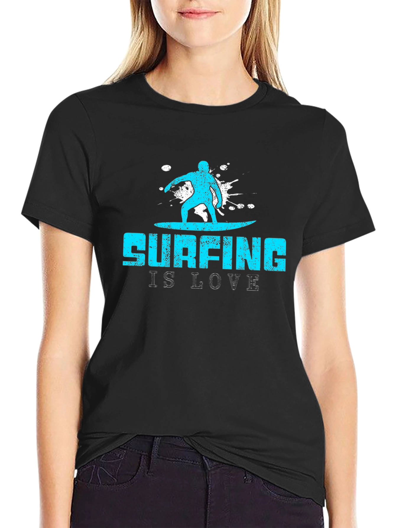 Surfing is Love Black Graphic Tee