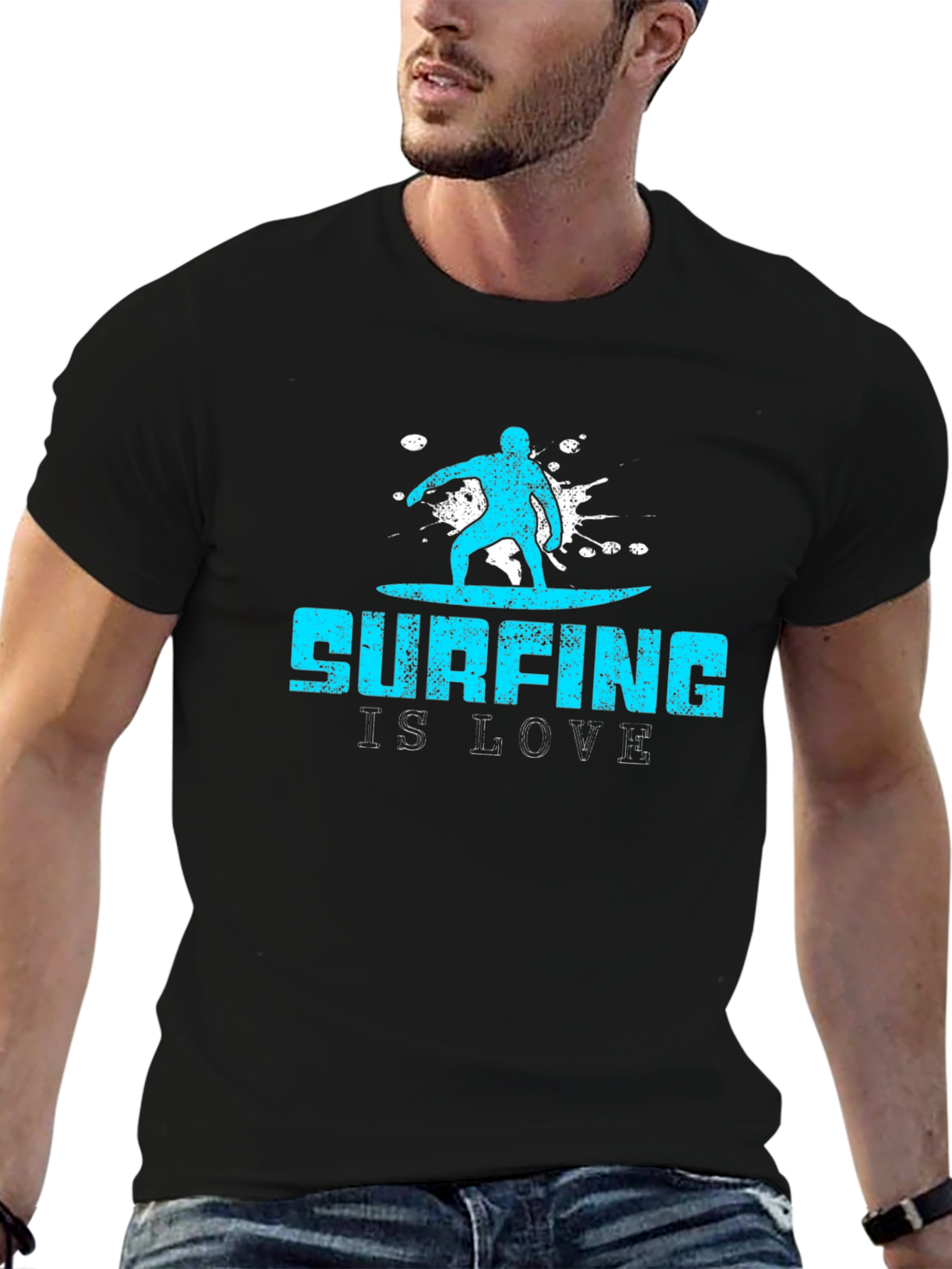 Surfing is Love Black Graphic Tee