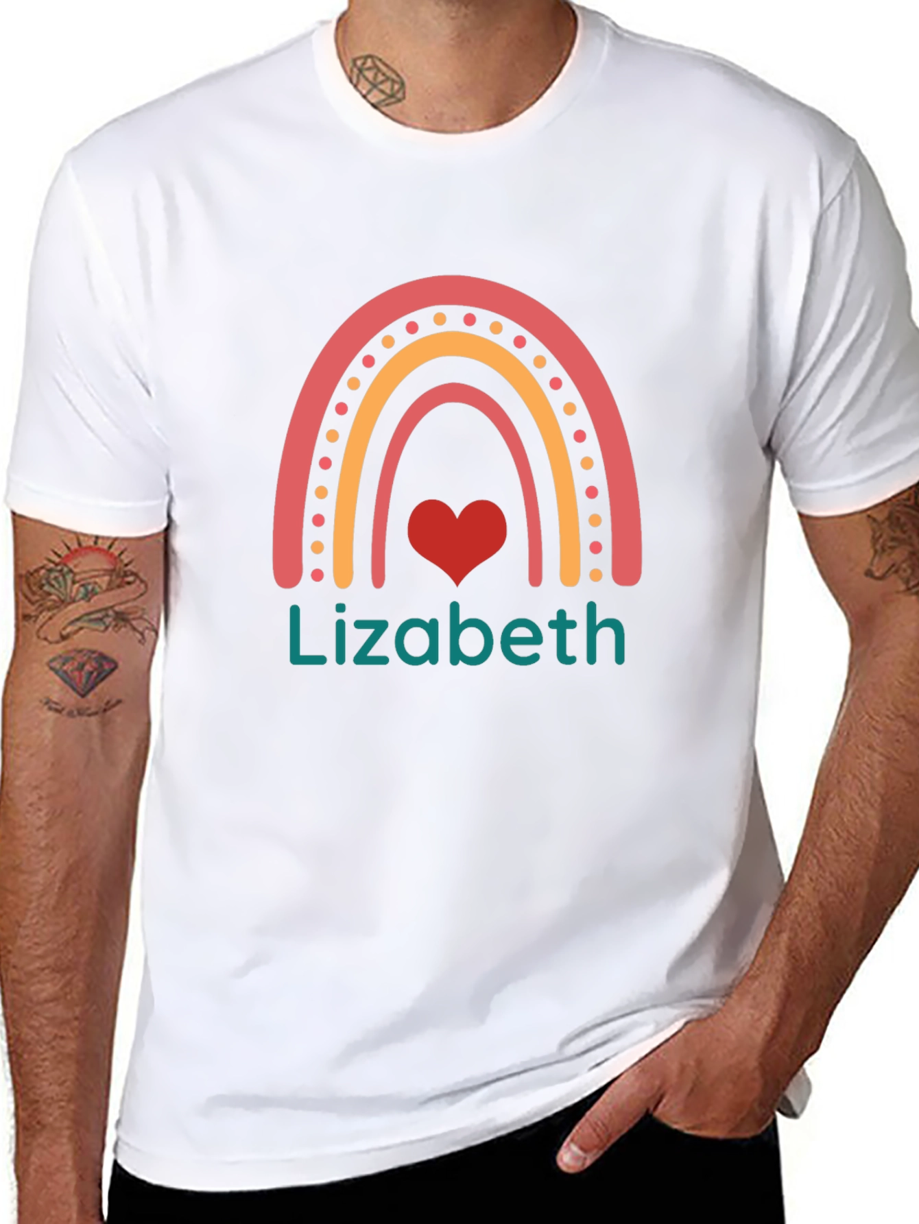 Lizabeth Rainbow Heart T-Shirt - Personalized Name Tee