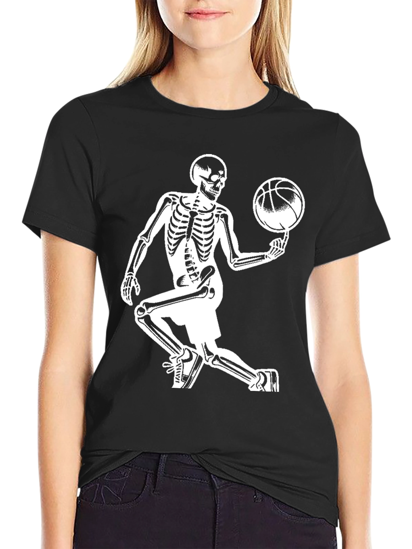 Skeleton Basketball Player Graphic T-Shirt